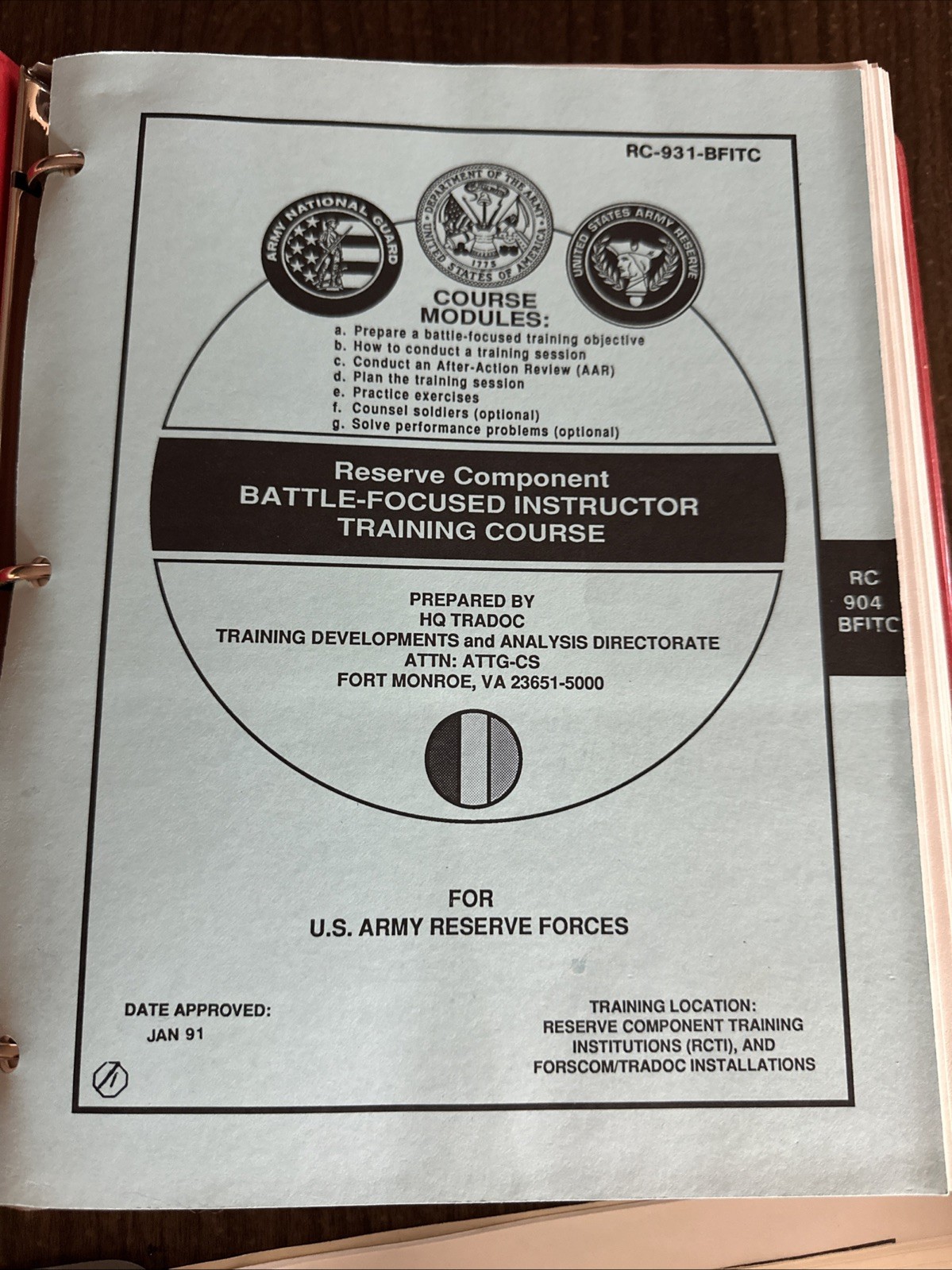 COMPLETE SET Reserve Component Instructor Training Course Loose Leaf Lot