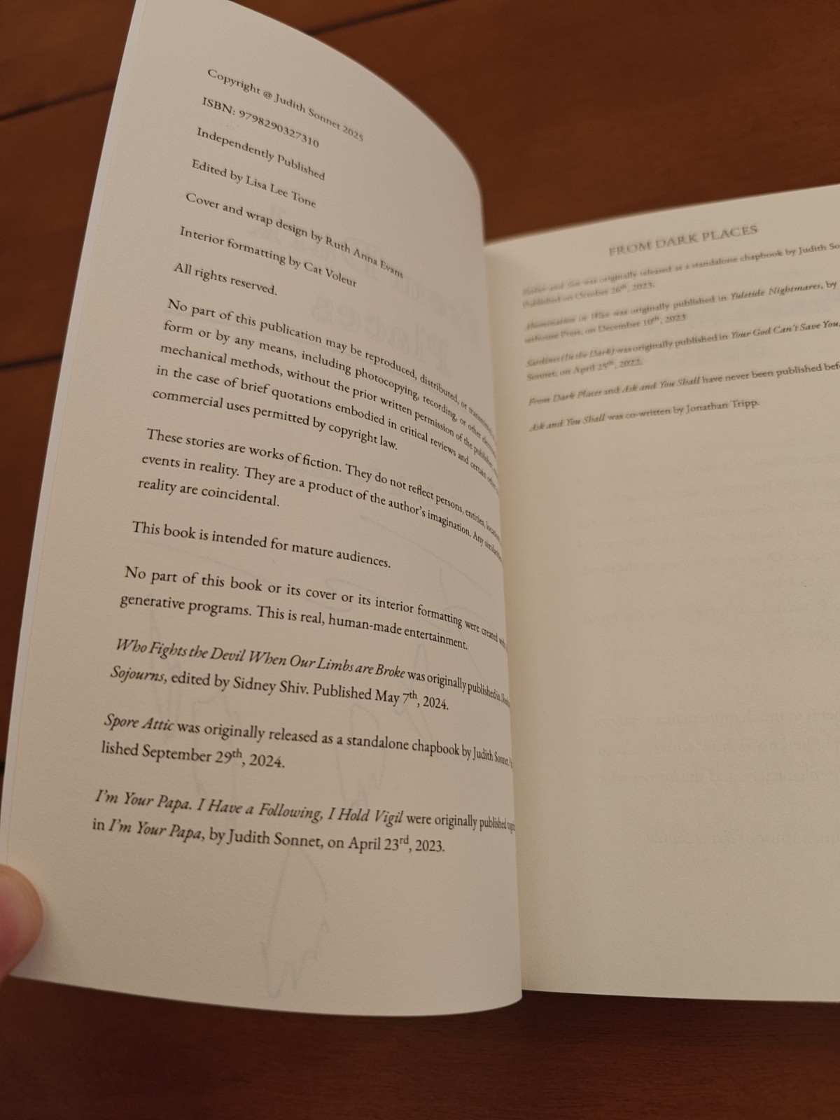 From Dark Places by Judith Sonnet – Signed Copy New/Unread