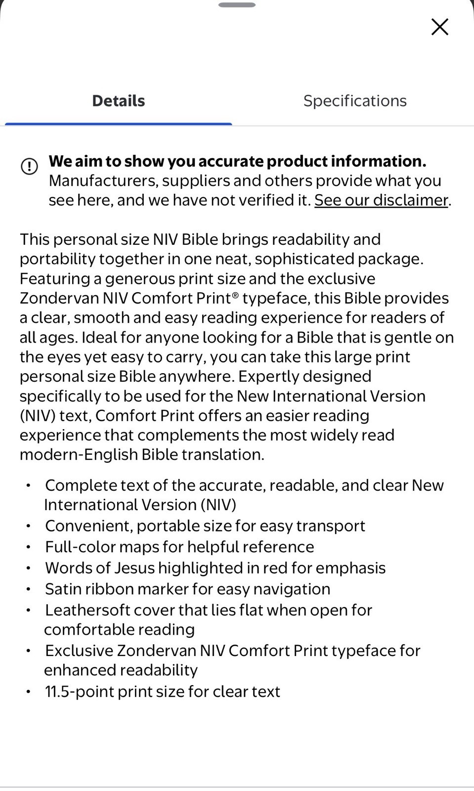 MAGNETIC CLOSURE NIV GIANT PRINT(12pt) Personal Size Bible Brown Leathersoft
