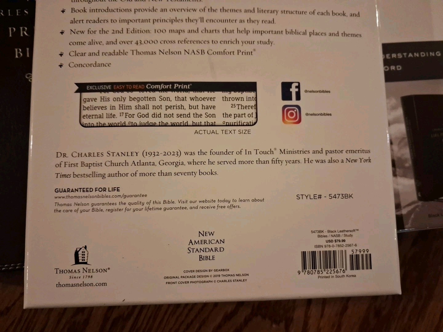 NASB Charles Stanley Life Principles Bible ~Retail $80 BLACK LEATHER SOFT 2nd Ed