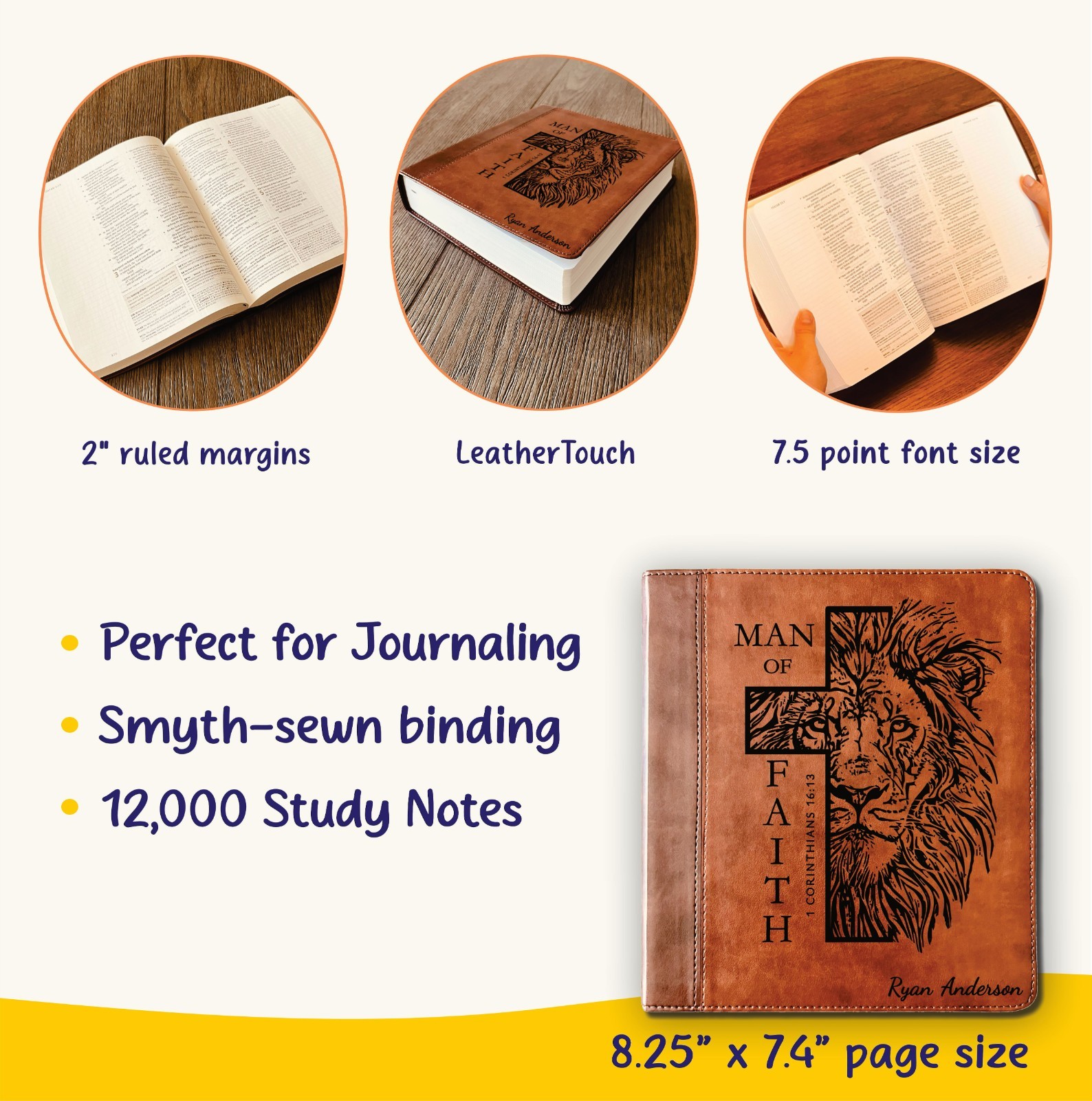 Personalized Bible for Men, ESV Journaling Study Bible, Custom Name Engraved