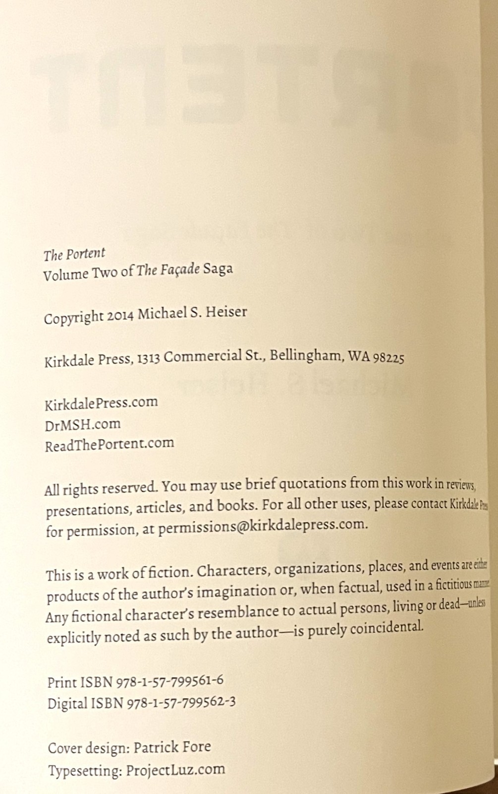 THE PORTENT-The Facade Saga, Volume Two-MICHAEL S. HEISER-Bible Thriller-SUPERB!