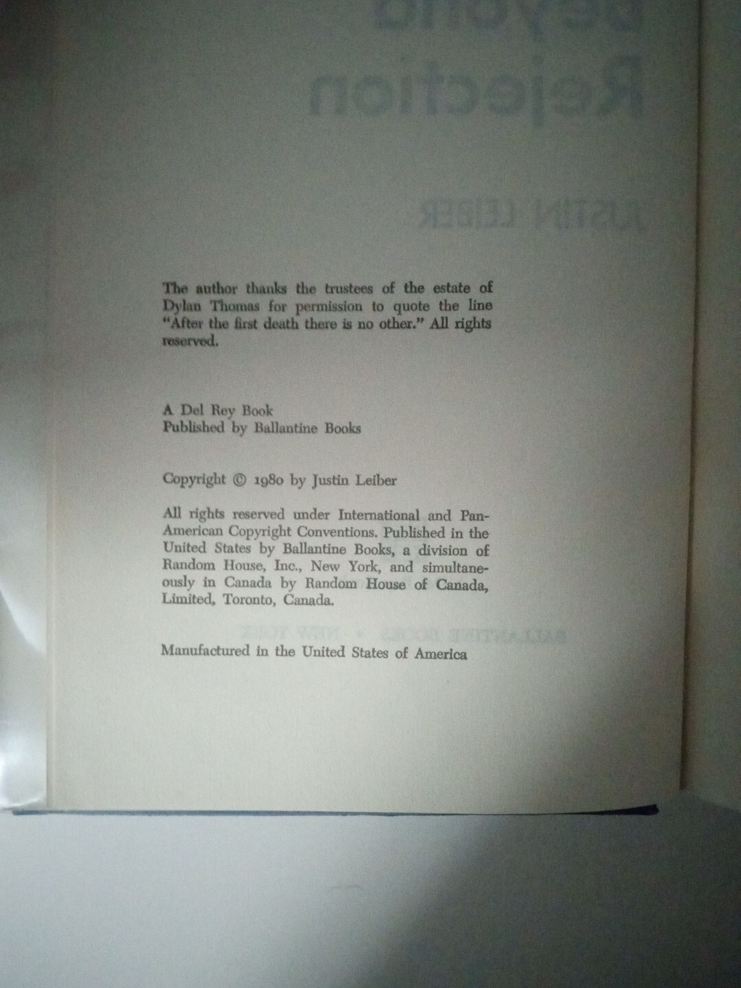 Beyond Rejection by Justin Leiber. Hardcover 1980 BCE