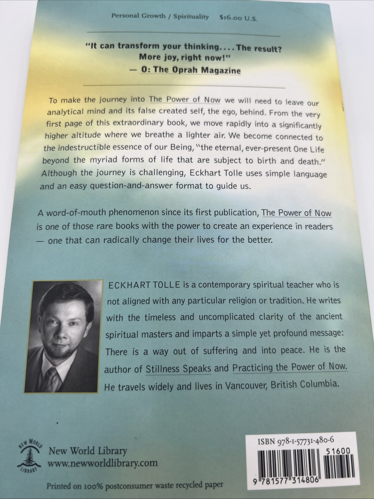 Eckhart Tolle The Power of Now A Guide To Spiritual Enlightenment Self-Help Book