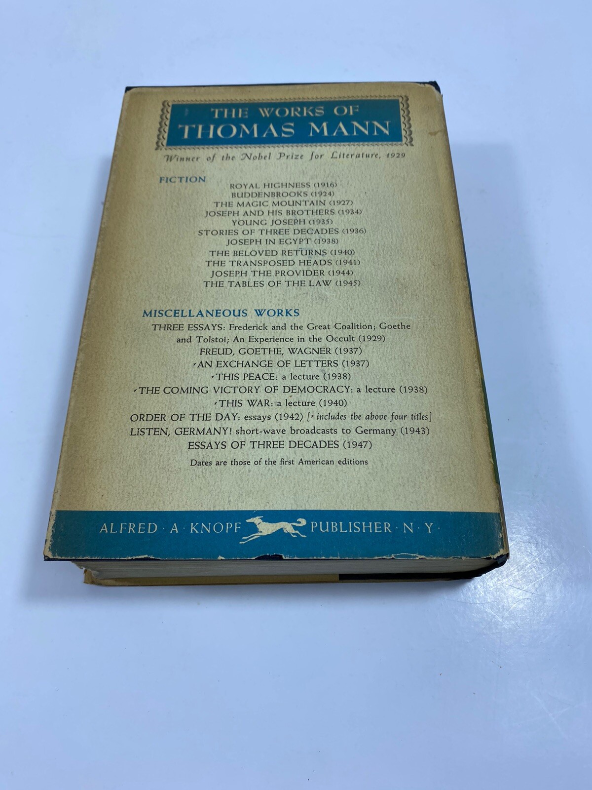 Joseph and His Brothers by Thomas Mann Vintage Hardcover Alfred A. Knopf