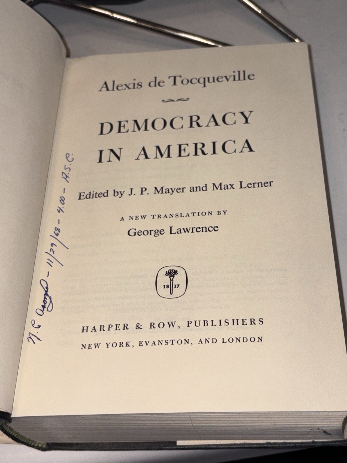 Vintage 1966 HC First Ed. Book DEMOCRACY in AMERICA by Alexis De Touecqville