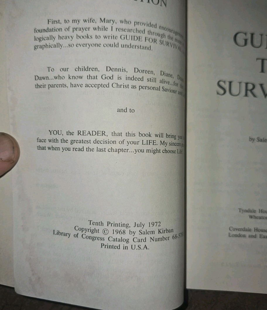 Guide To Survival 1972 Salem Kirban Tydale House Pub Damage Paperback Soffcover