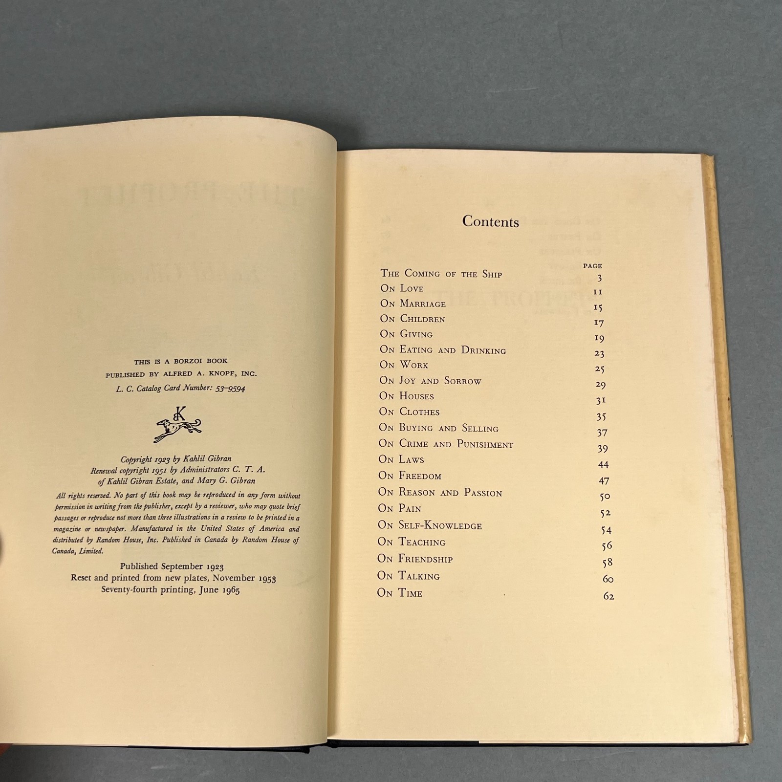 NICE 1965 Ed. The Prophet by Kahlil Gibran – HC Alfred A. Knopf – Vintage Book