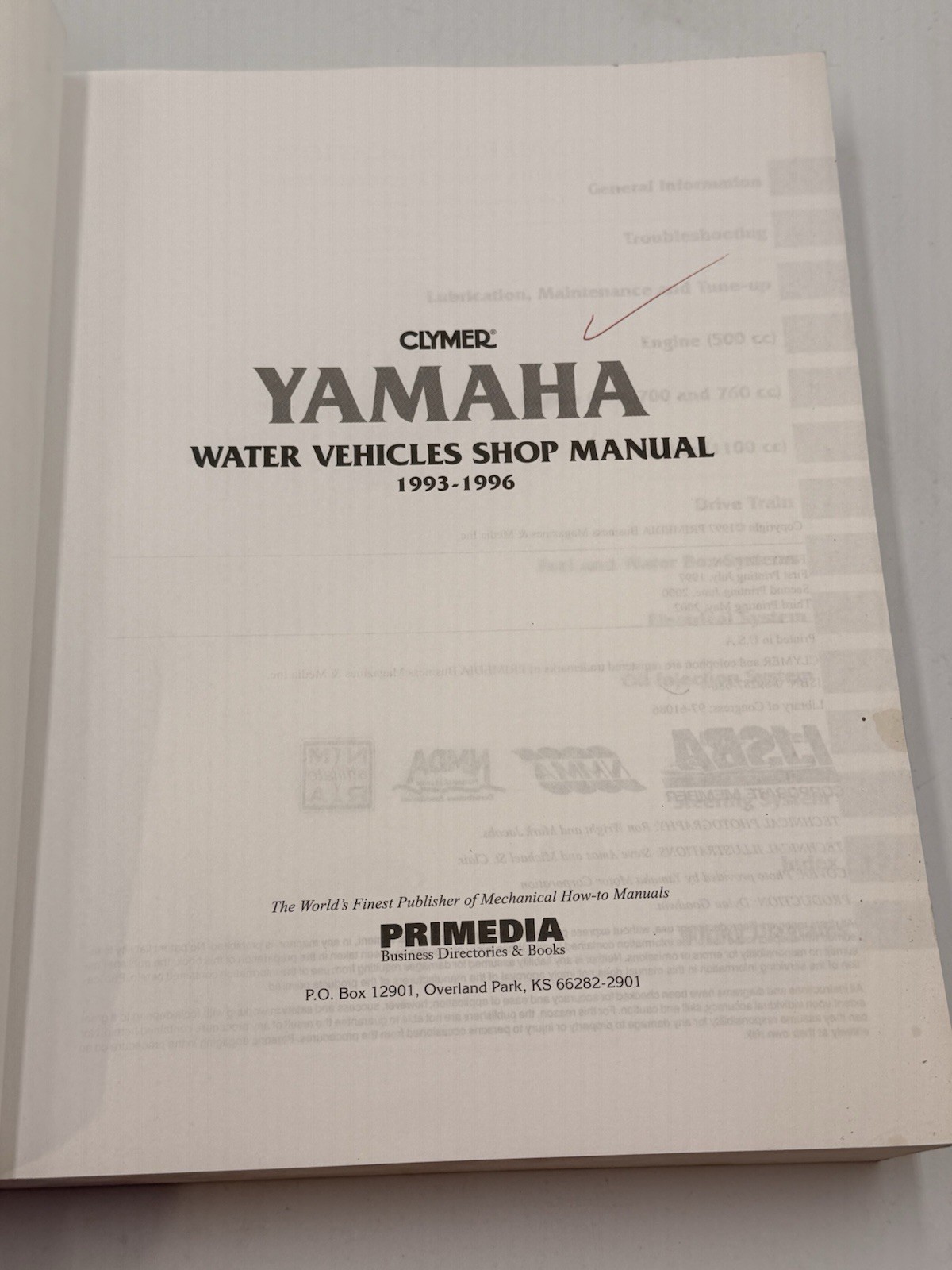 CLYMER W806 YAMAHA WATER VEHICLES SHOP MANUAL 1993-1996