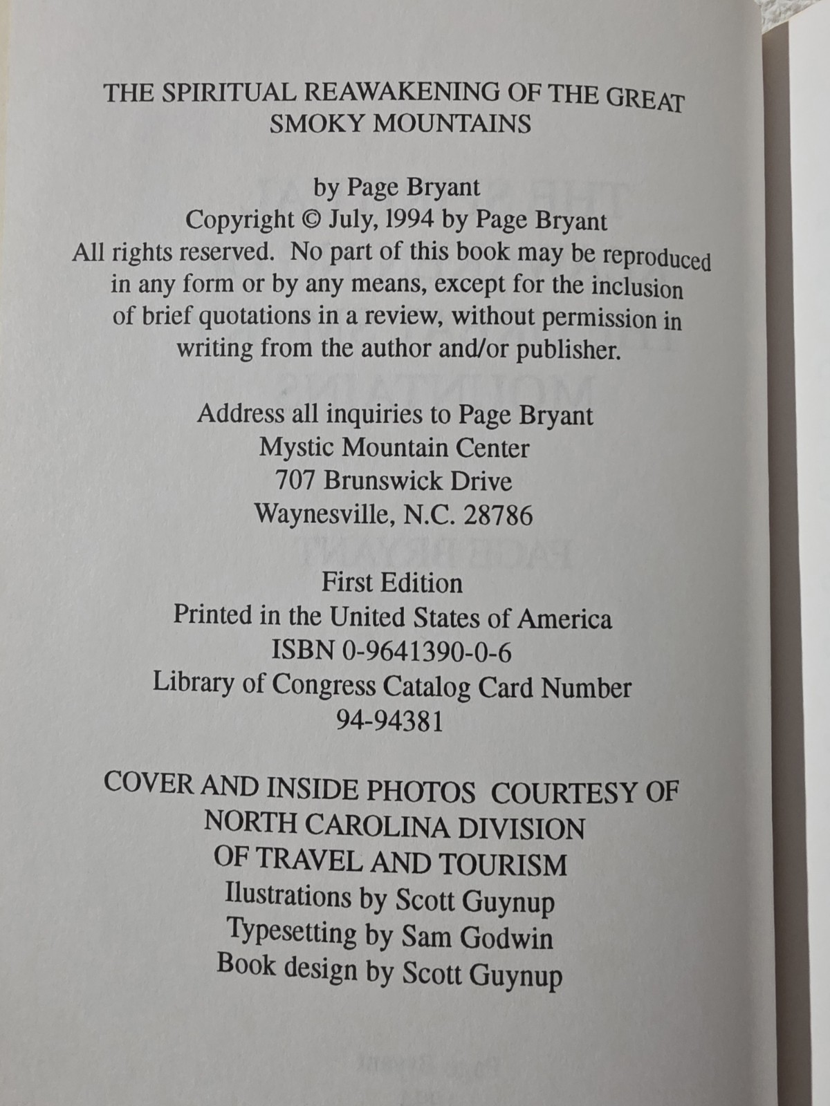 Spiritual Reawakening of the Great Smoky Mountains 1st Ed, Print by Page Bryant