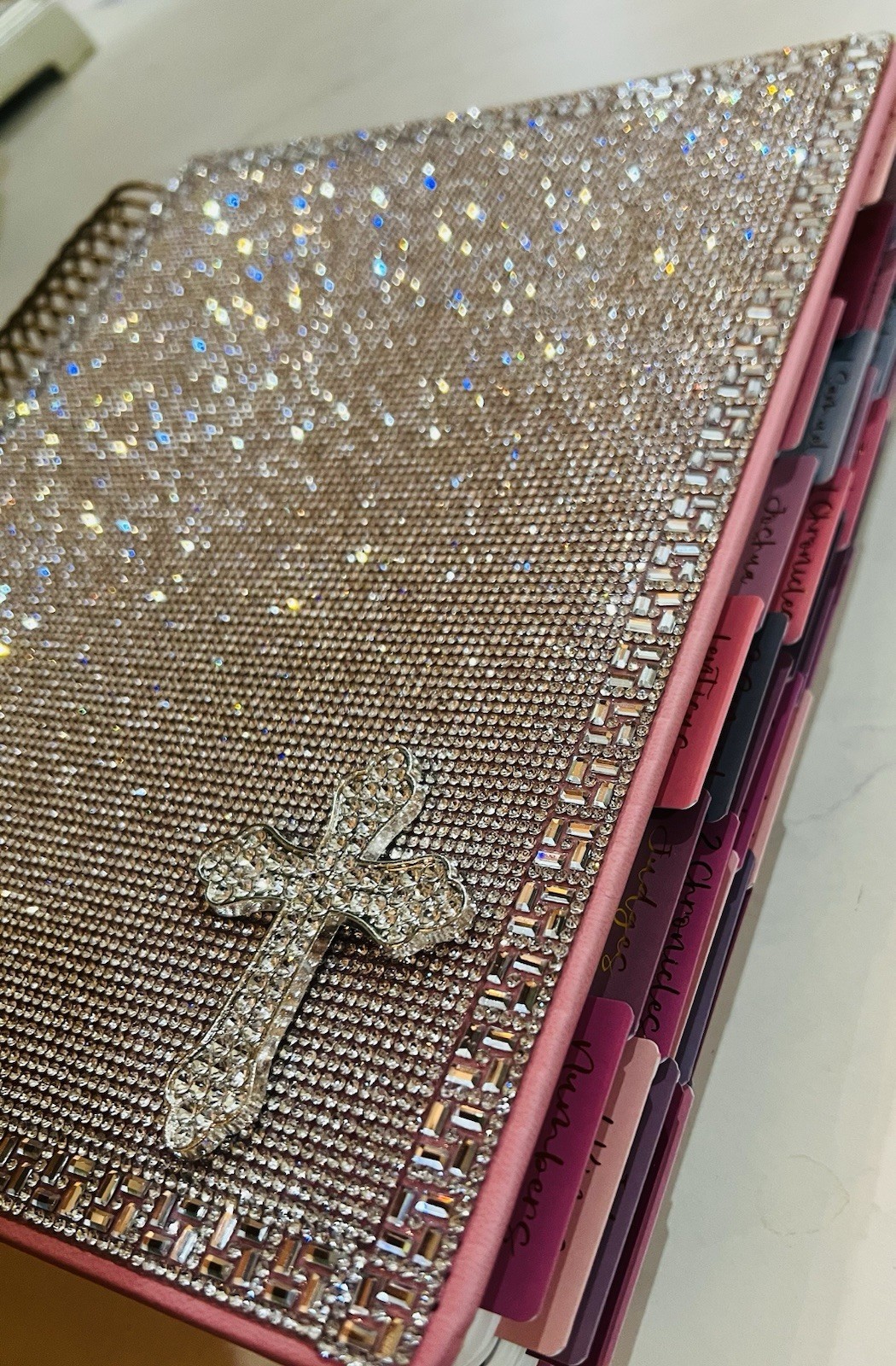 KJV Creative Journaling Bible, Rhinestone Crystal Cover, Spiral-Bound with Cross