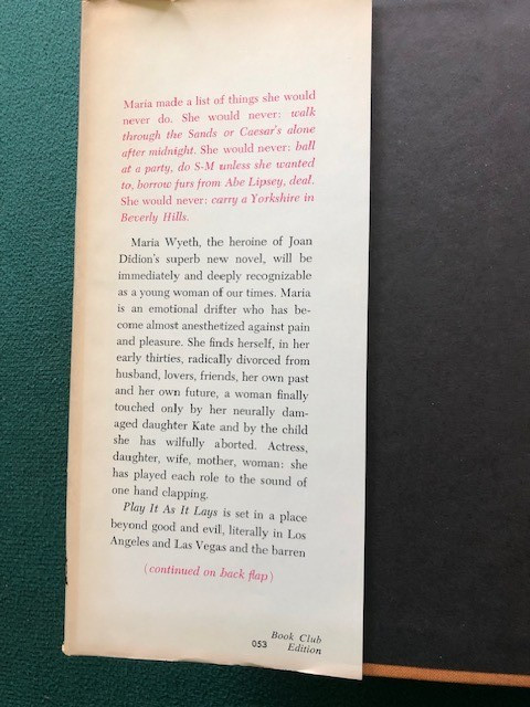Play It As It Lays – Joan Didion – Book Club Edition – HB – 1970