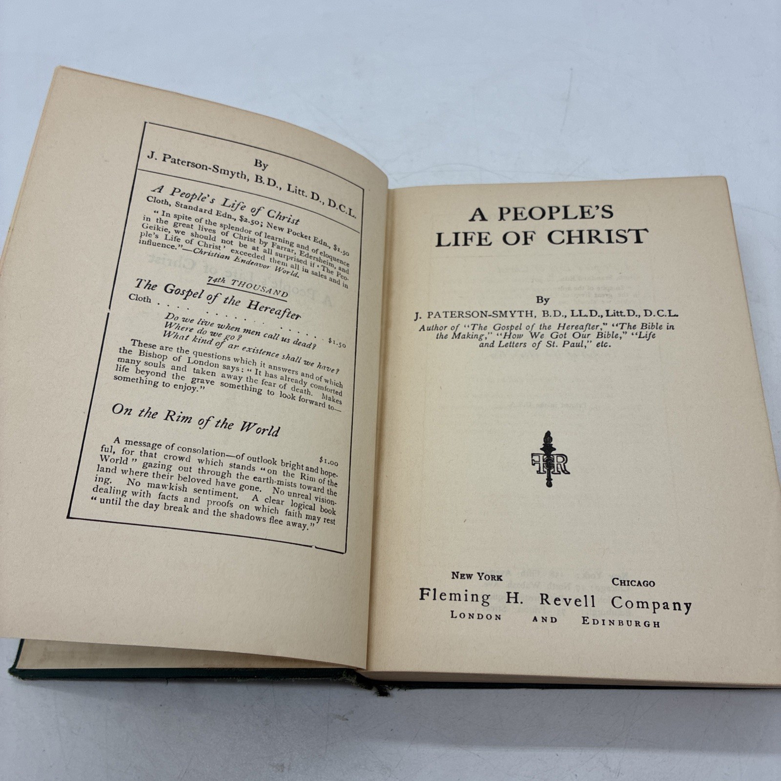 A People’s Life of Christ, By J. Paterson Smyth (HC, Revell) 1920 First Edition