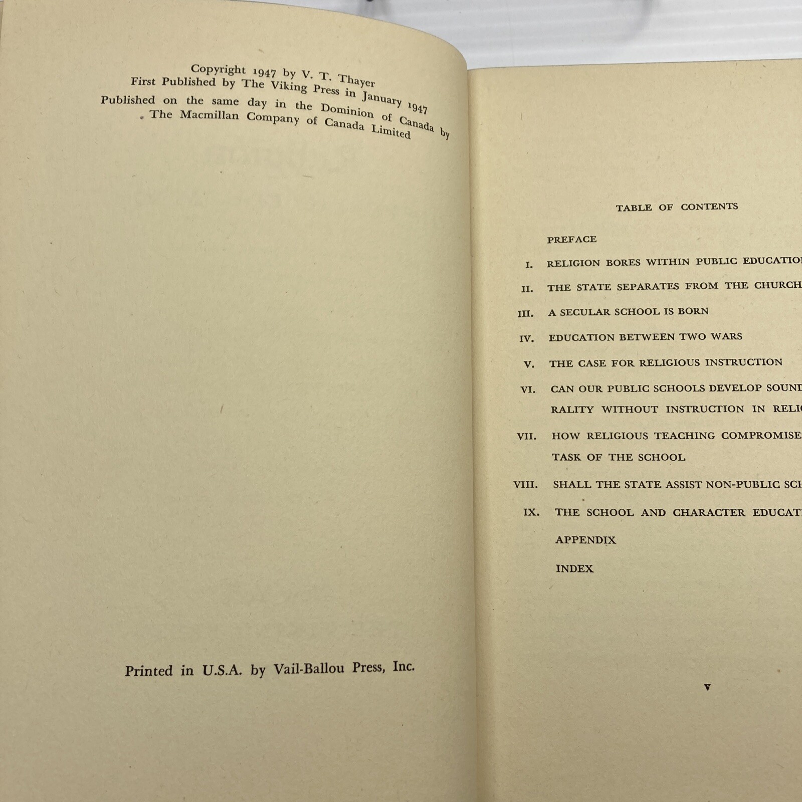 Religion in Public Education Despite Church & State Separation 1947 Thayer HC