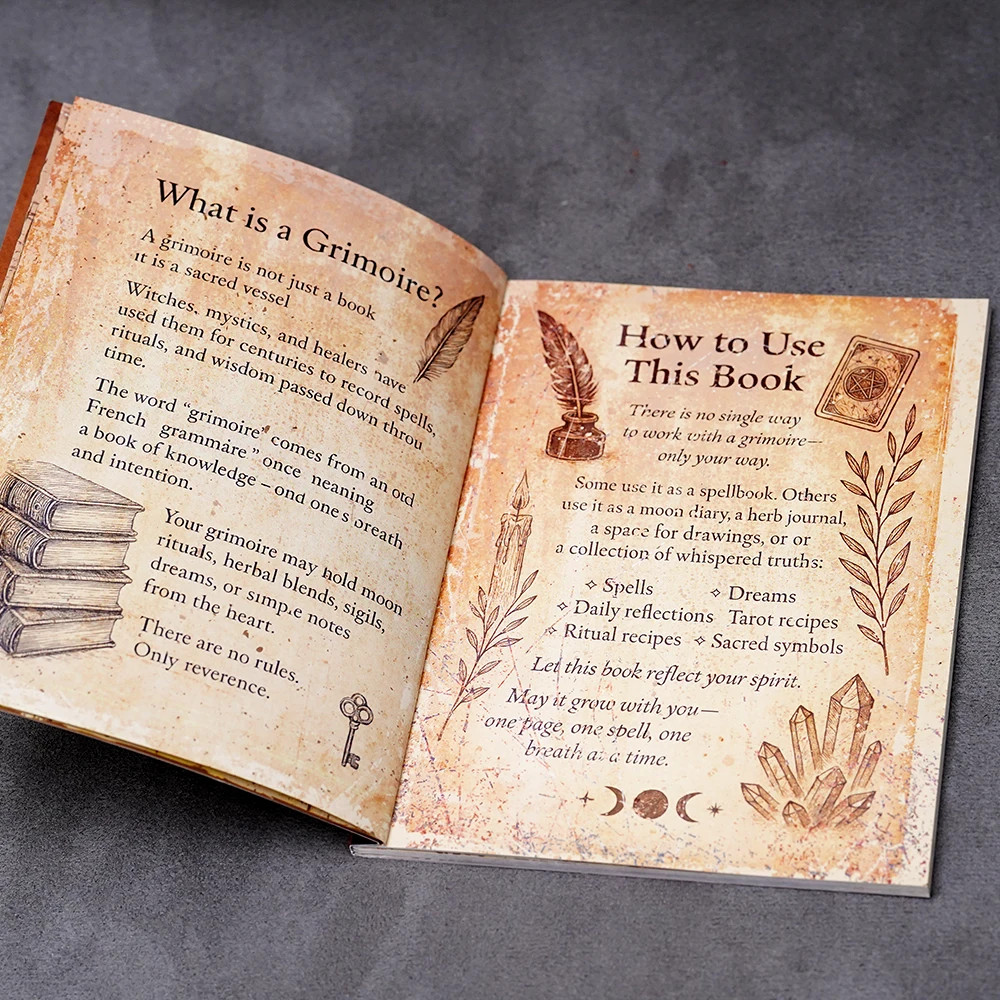 Witchcraft Grimoire Book of Shadows Journal Moon Phases Herbal Lore 77 Pages