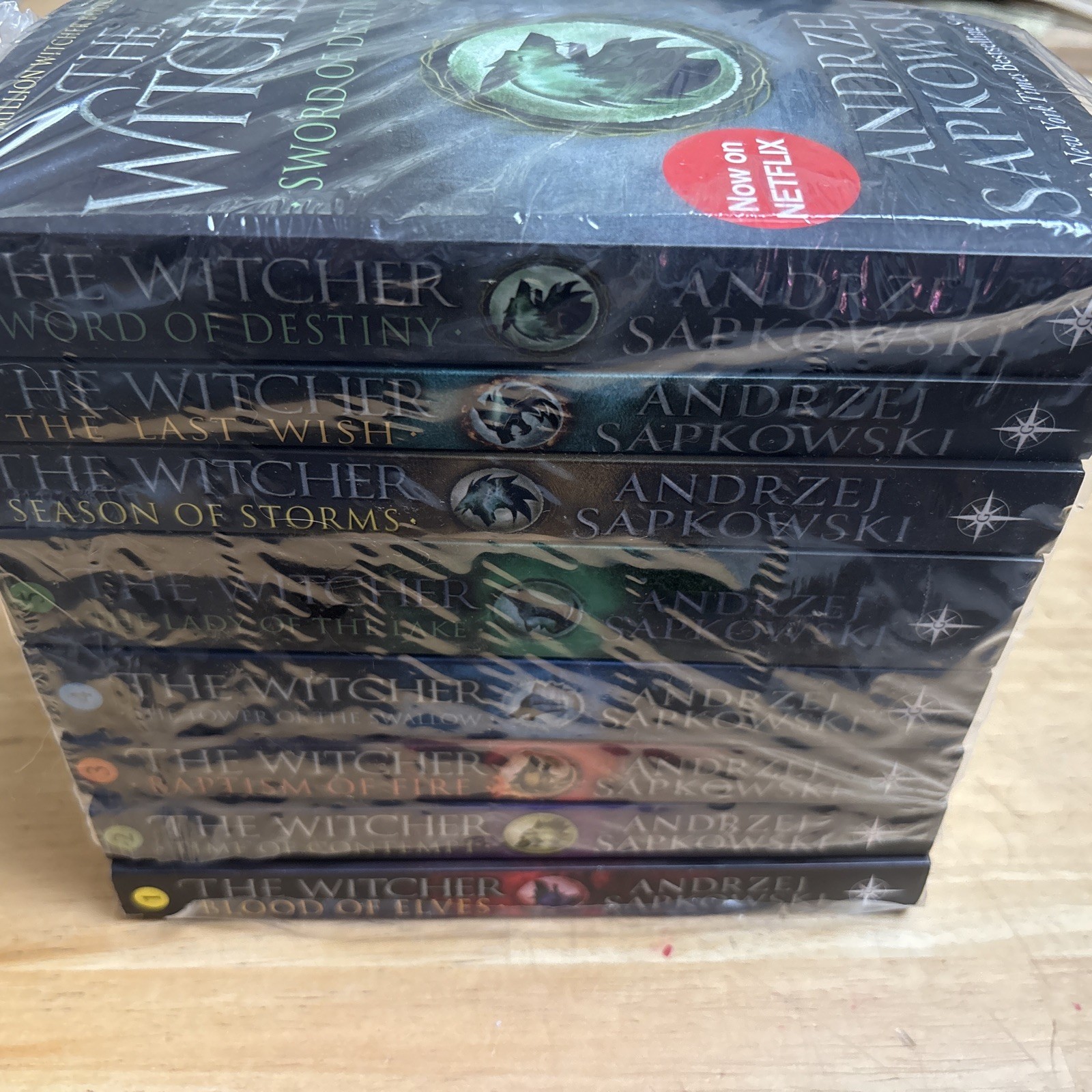 The Witcher Boxed Set, Andrzej Sapkowski, 8 books, Complete Series. Package Torn