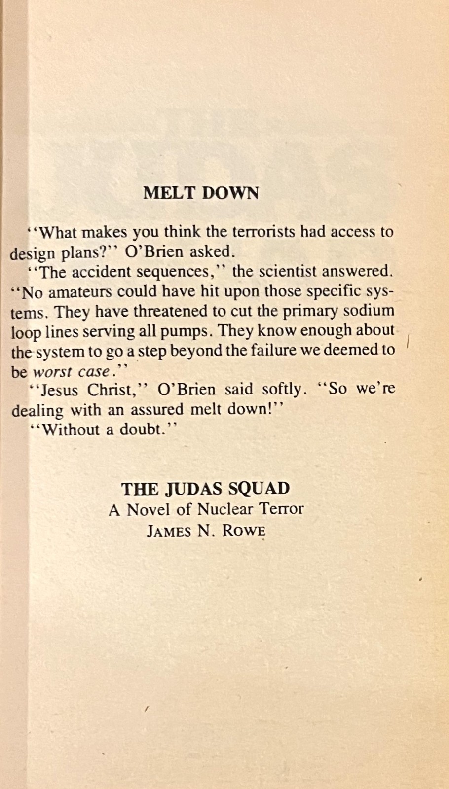 THE JUDAS SQUAD-Nuclear Terrorism Novel-JAMES N. ROWE-Superb 1979 Mass Market Pb