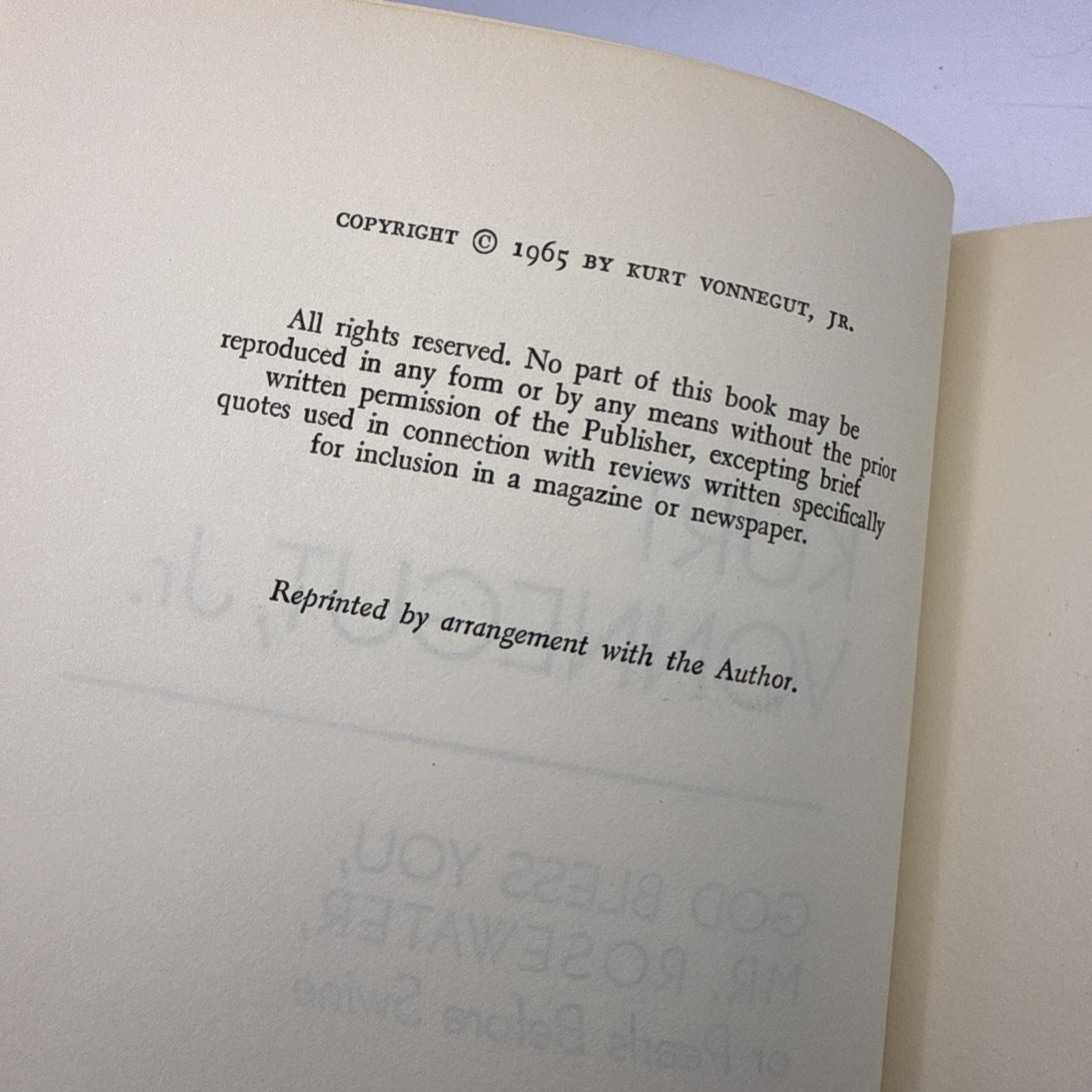 God Bless You, Mr. Rosewater Hardcover by Kurt Vonnegut Jr. Delacorte Press 1965