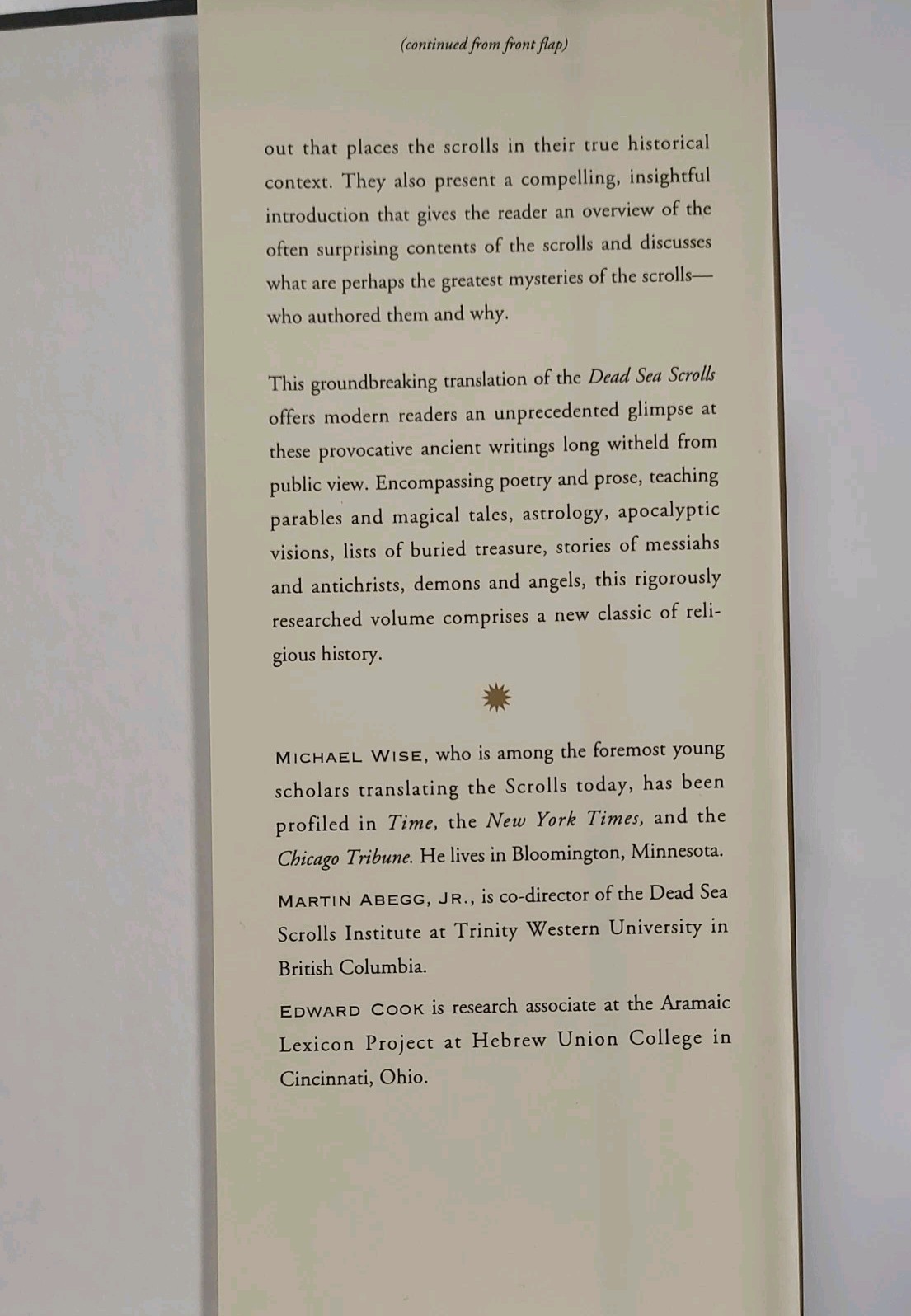 Dead Sea Scrolls : A New Translation Michael Wise, 1st Ed/1st Printing, HC/DJ