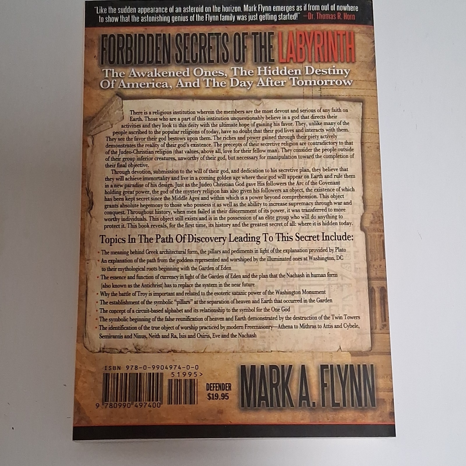 Defender Mark A. Flynn Paperback Forbidden Secrets Labyrinth Occult Religion