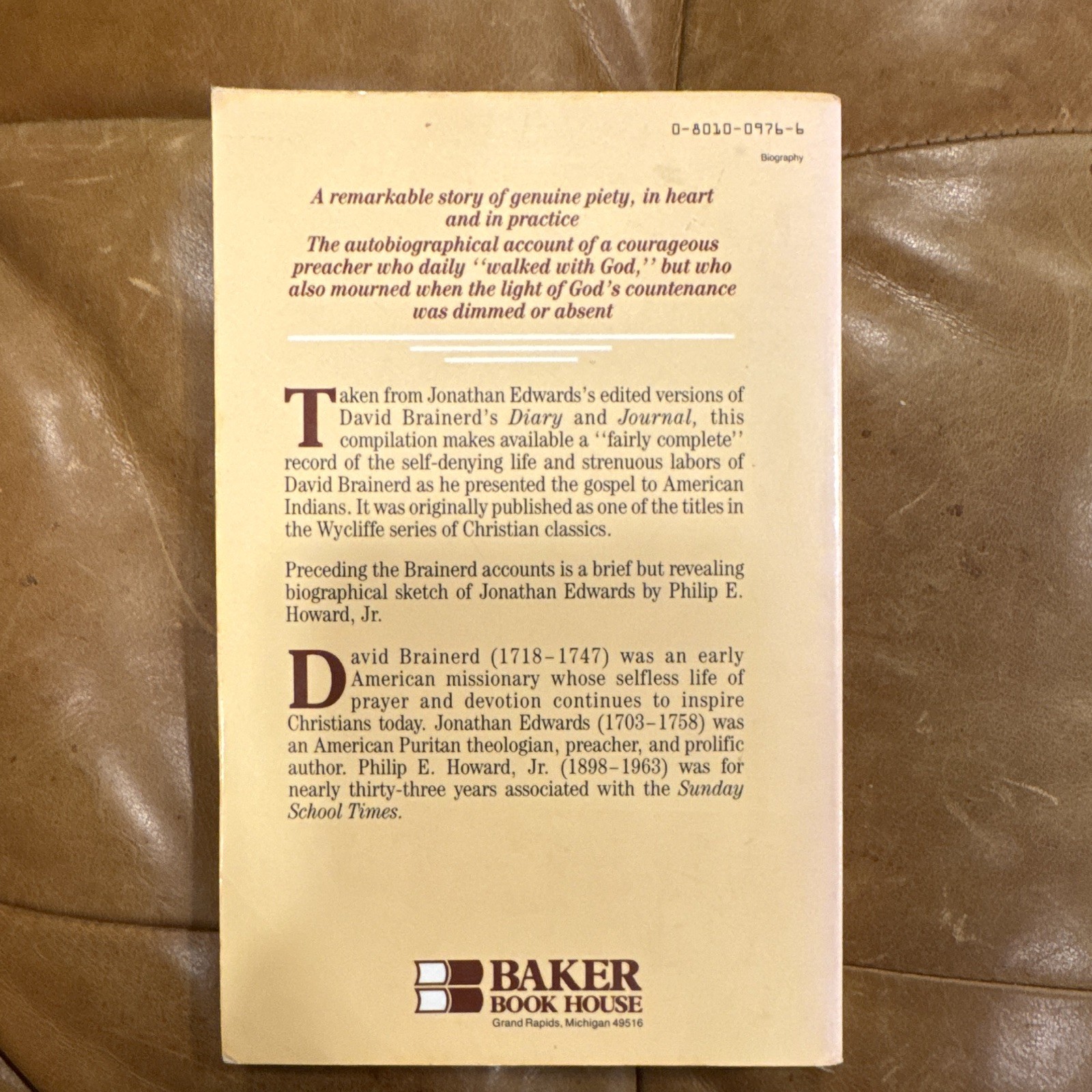 The Life and Diary of David Brainerd Edwards Baker Book House PB Reprint 1989