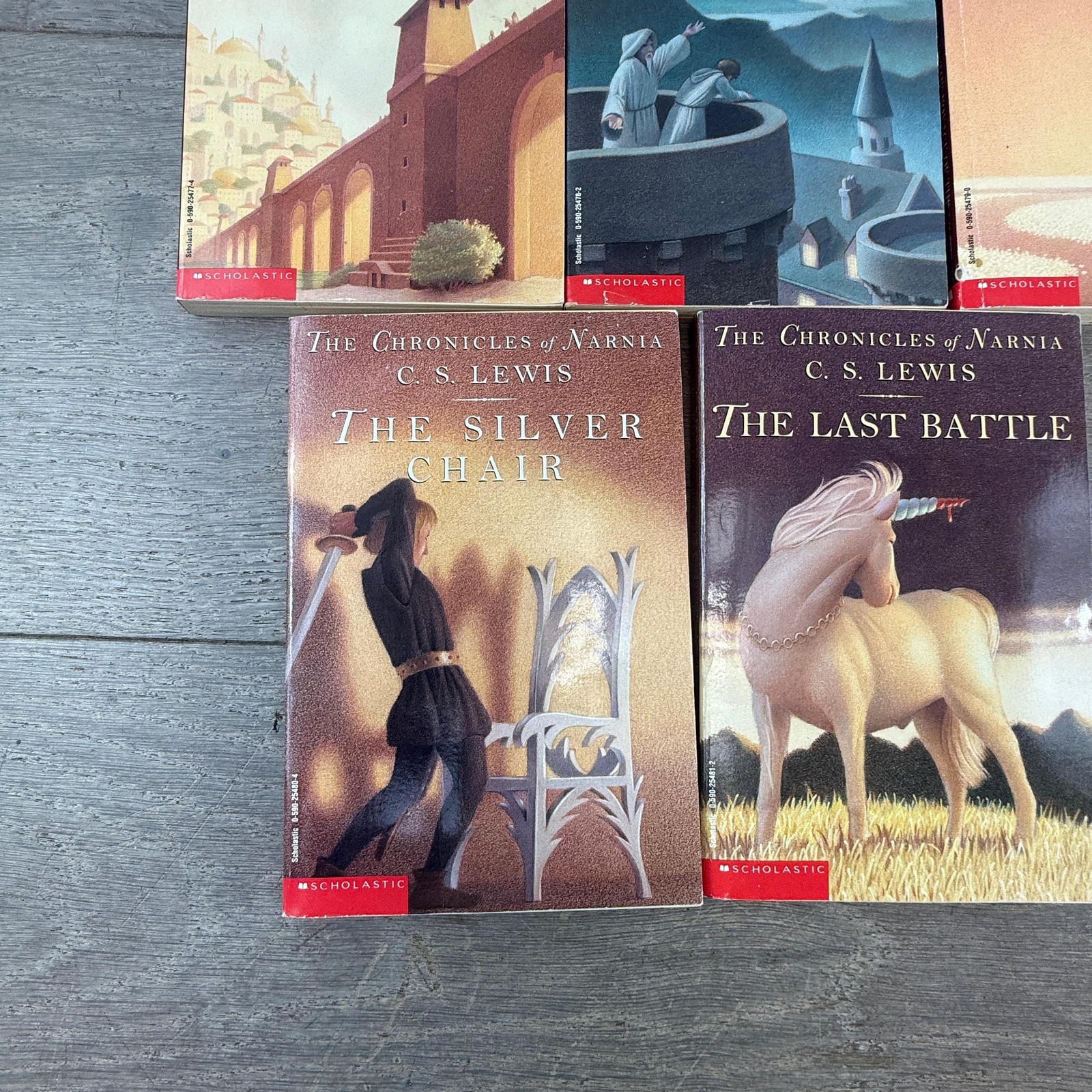 Chronicles Of Narnia C.S. Lewis Lot 5 Scholastic Paperback Books Set Multicolor