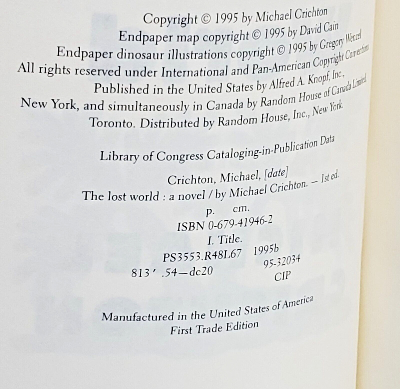 THE LOST WORLD Michael Crichton 1995 First Edition First Printing HC$DJ