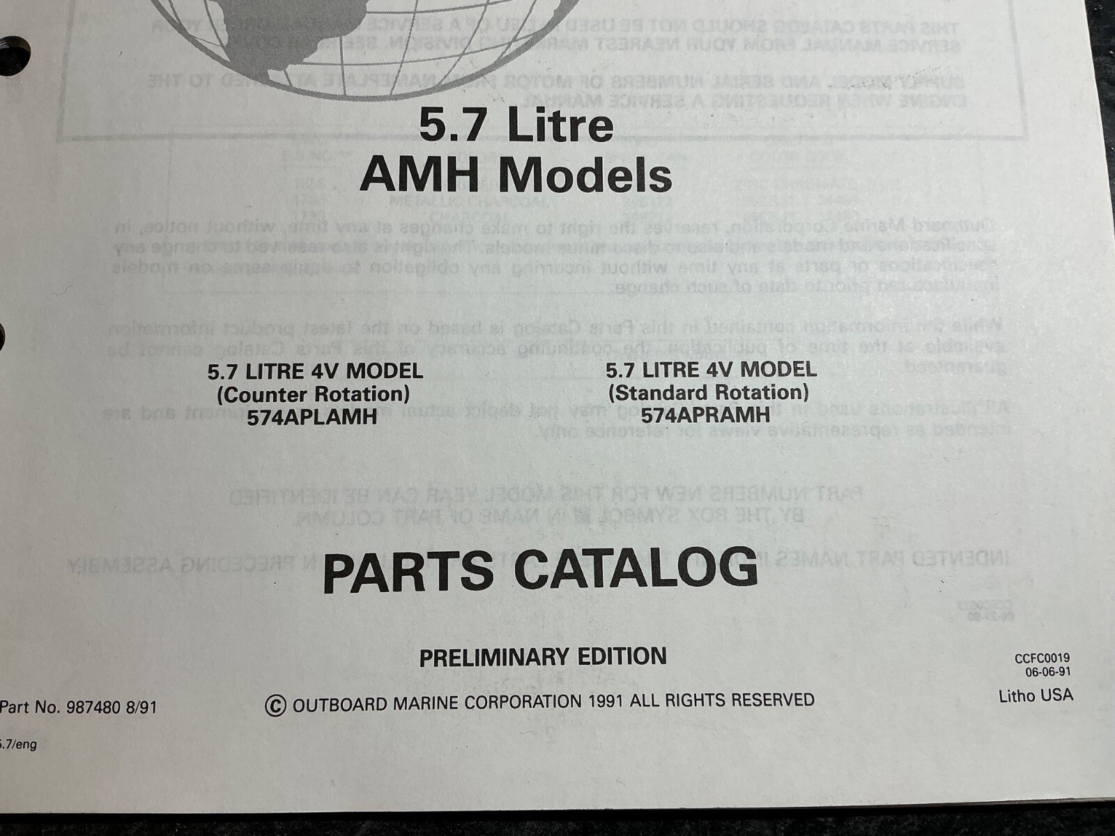 1992 OMC Cobra 5.7L 4V 350 GM V8 AMH Stern Drive Models Parts Catalog
