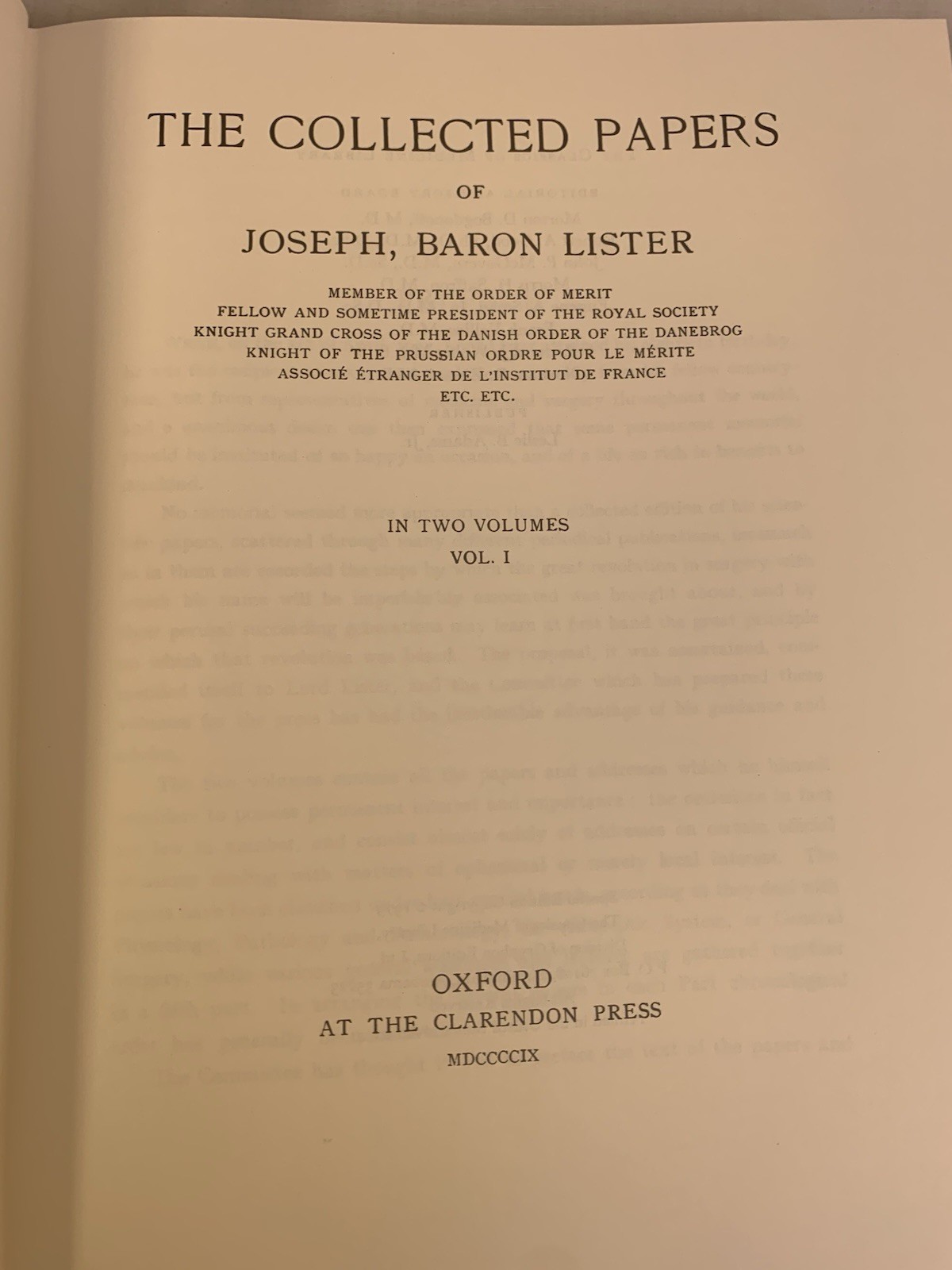 2 Vol COLLECTED PAPERS OF JOSEPH BARON LISTER Classic of Medicine 1979 Near Mint