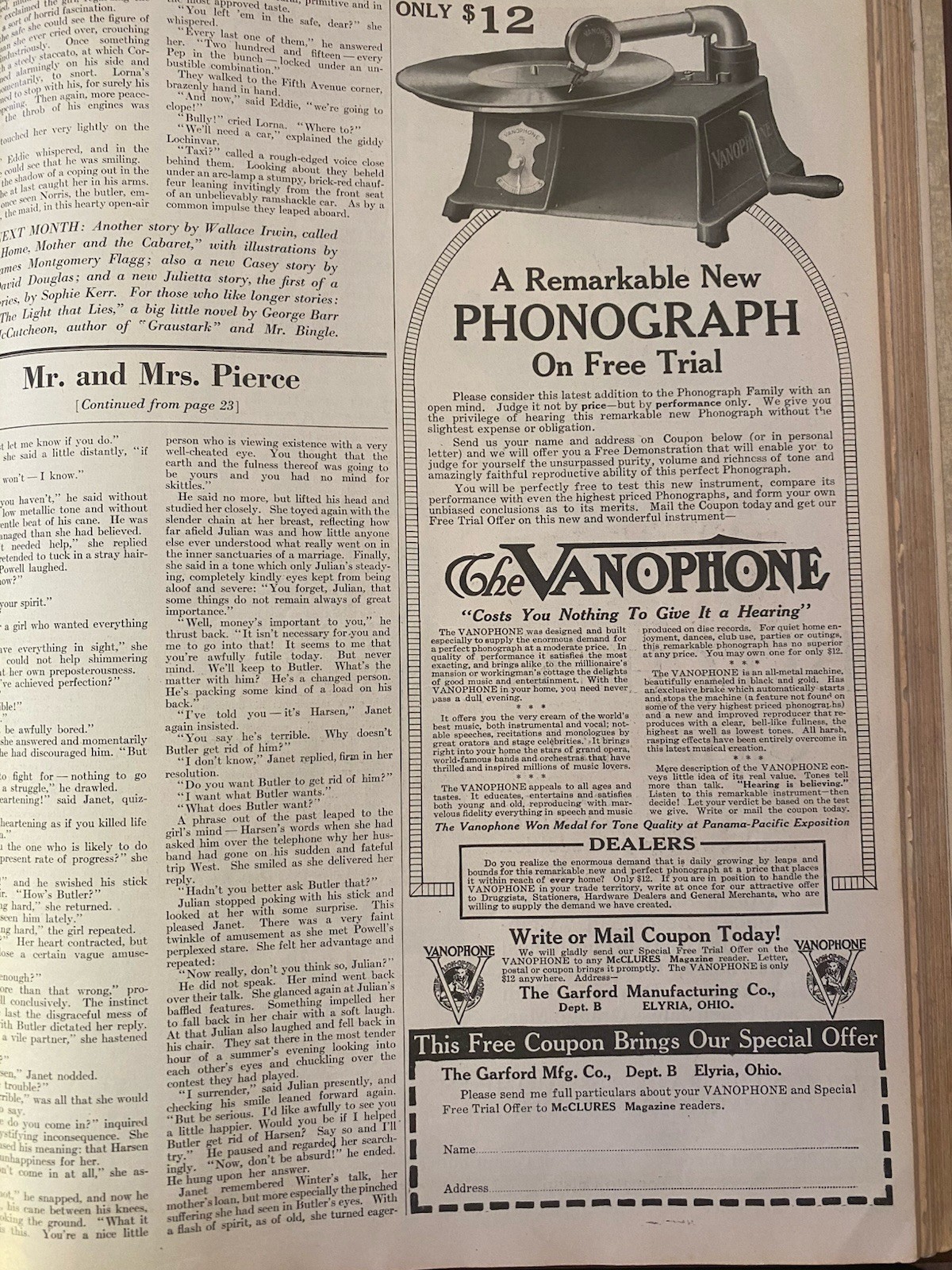 Hard Bound McClure’S Magazine. Nov 1915 – April 1916. 6 Months 6 Magazines