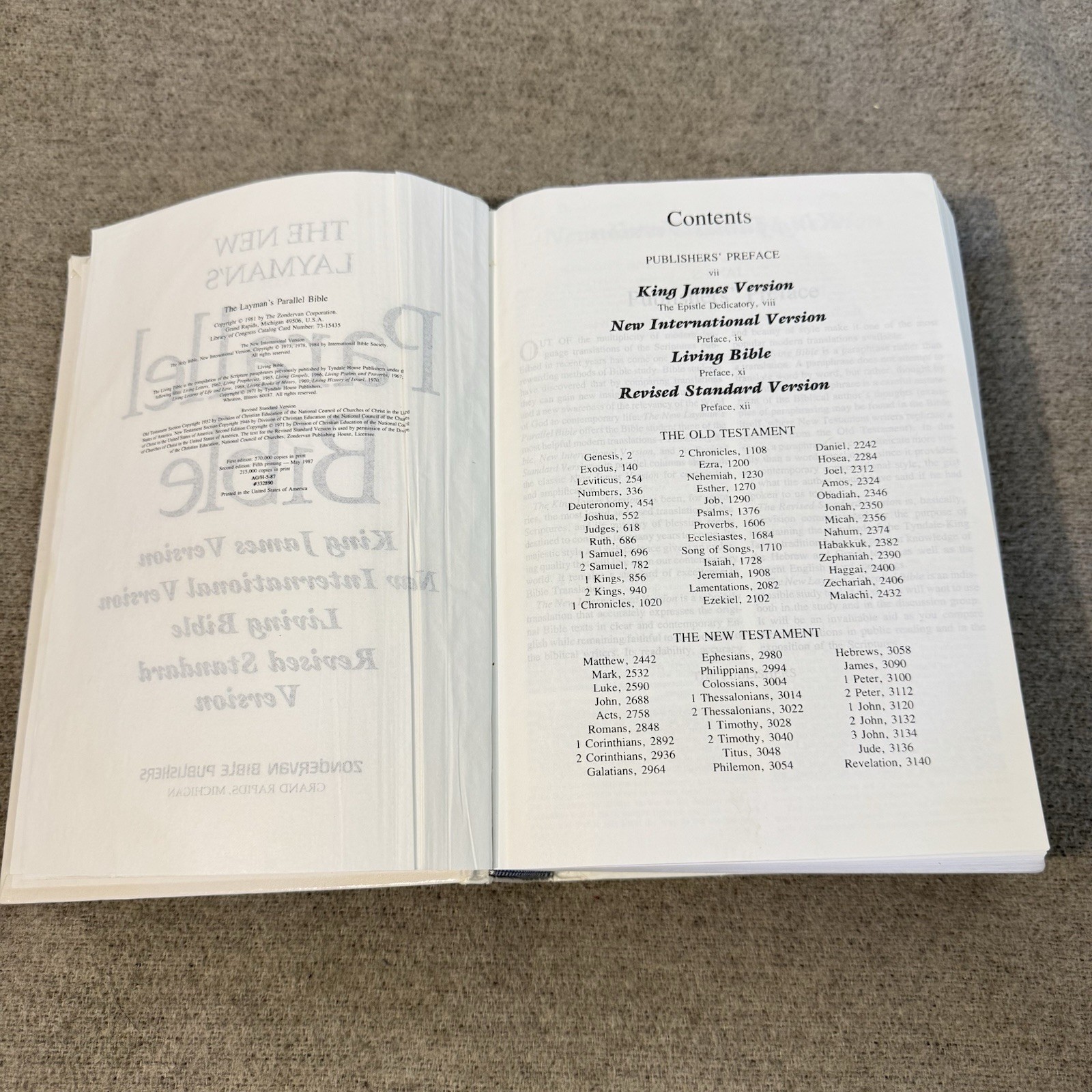 The New Layman’s Parallel Bible Zondervan Hardcover Vintage KJV NIV TLB RSV