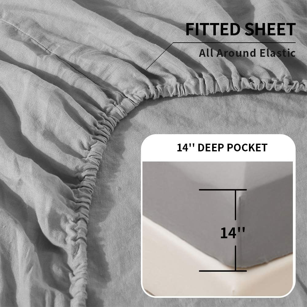 Simple&Opulence Belgian Linen Sheet Set Solid Color – 4 Pieces (1 Flat Sheet, 1