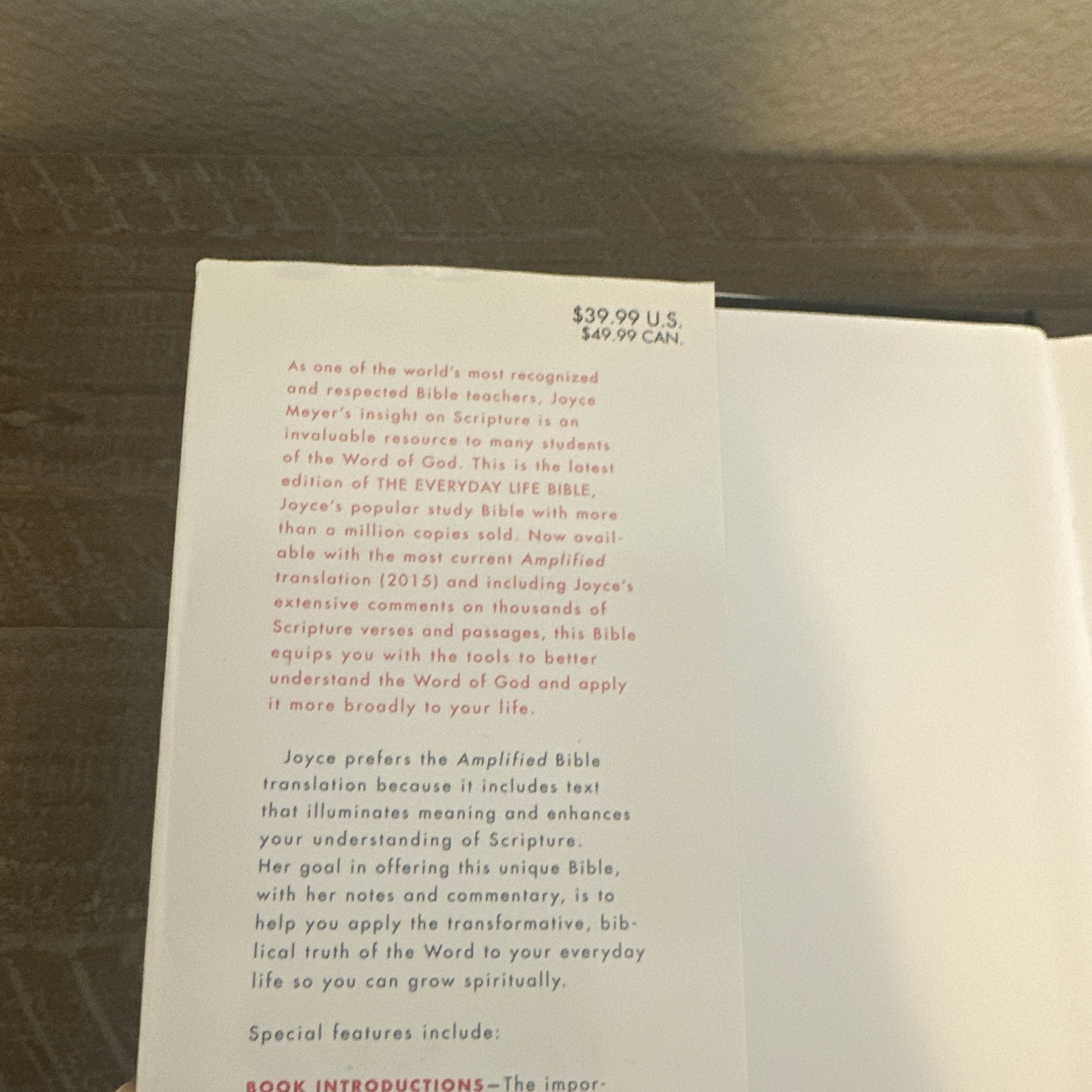 FaithWords The Everyday Life Bible (Amplified) Hardcover w/ Dust Jacket 2015