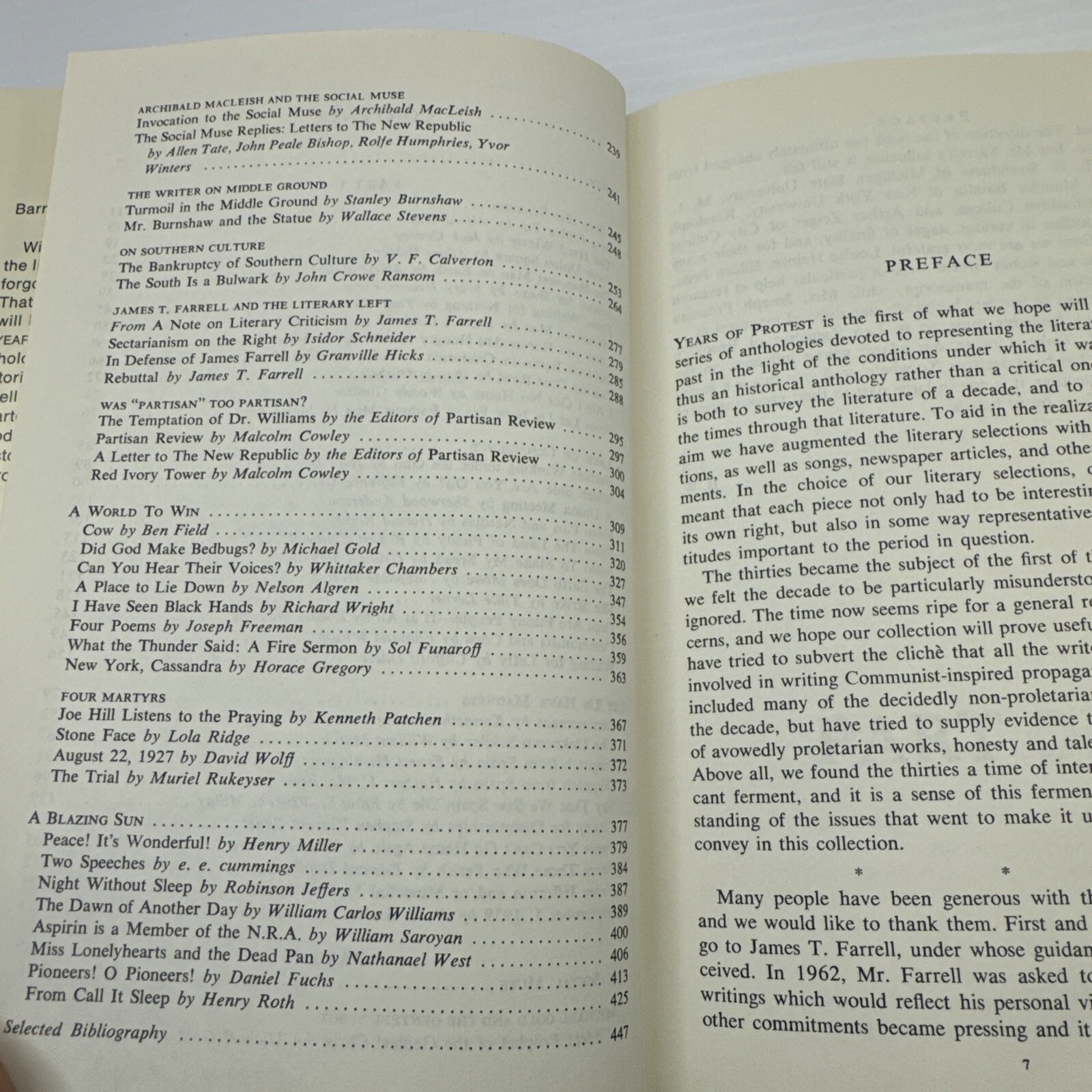 Years of Protest A Collection of American Writings of the 1930s Hardcover 1967