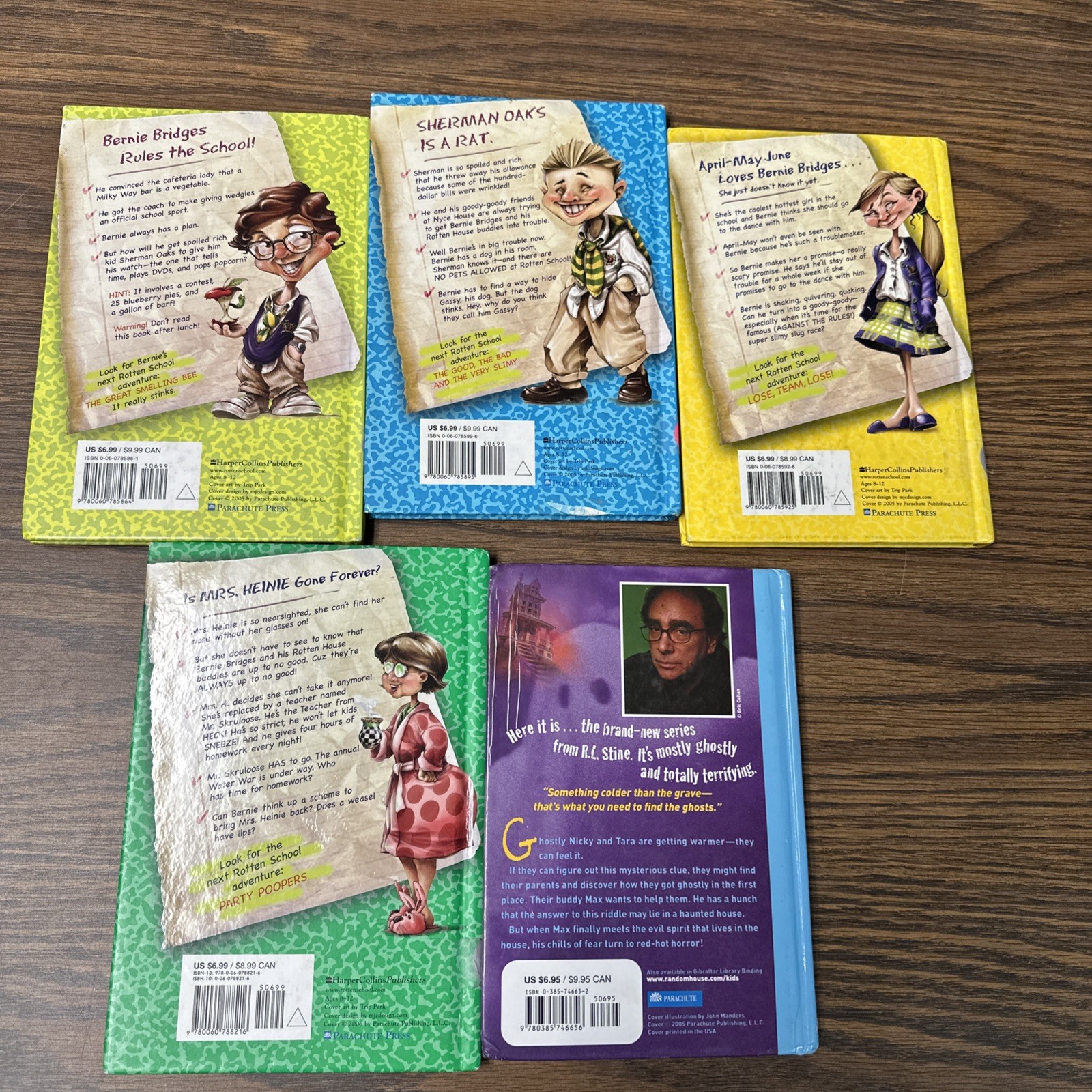 LOT of 5 R.L. Stine Hardcovers ROTTEN SCHOOL 1 2 3 8 + Mostly Ghostly Doom House