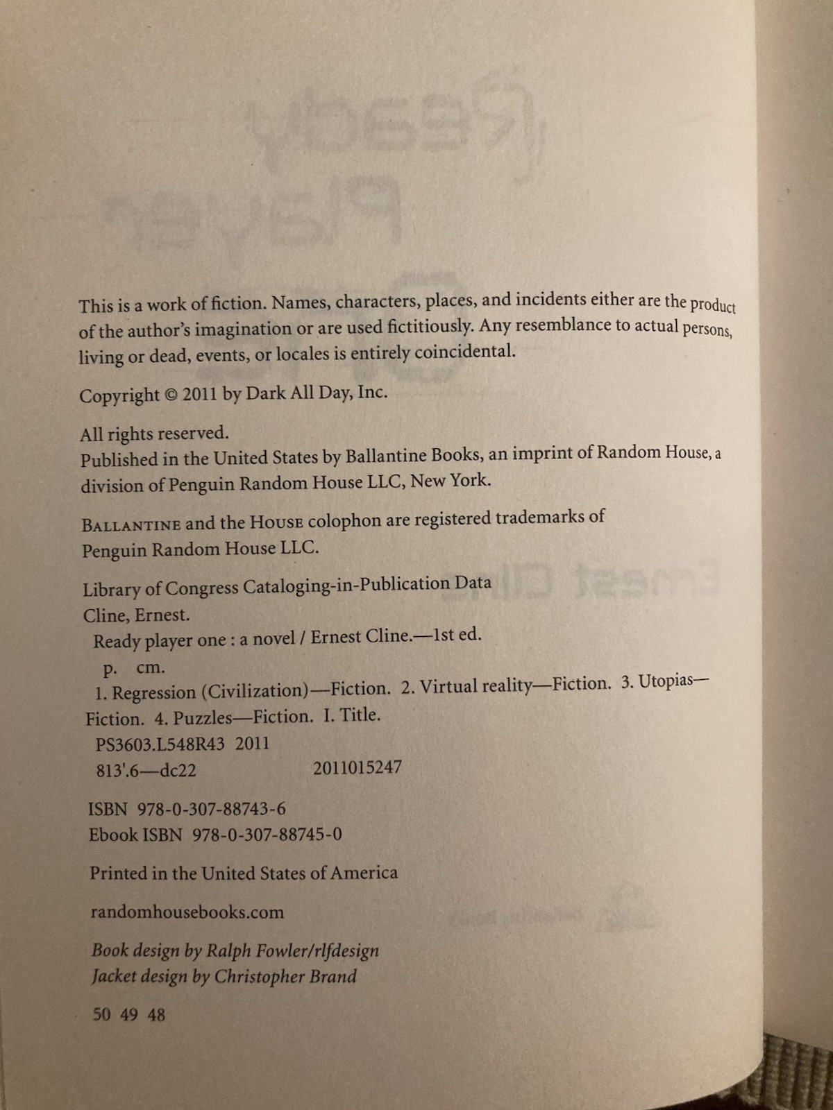 Ready Player One by Ernest Cline – 1st Edition/Later Print Hardcover!