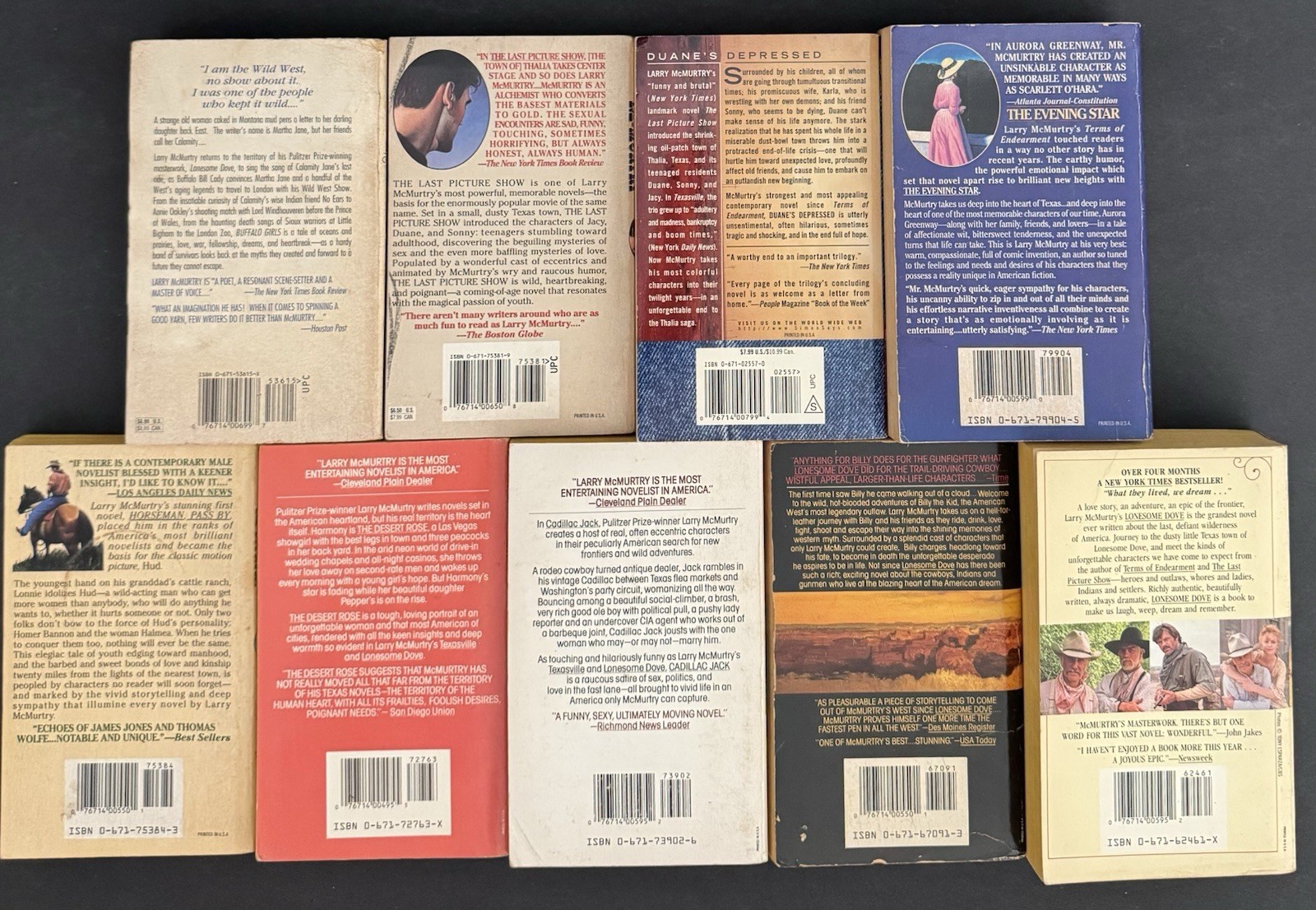 9 Larry McMurtry Books- Titles Listed and Books Pictured