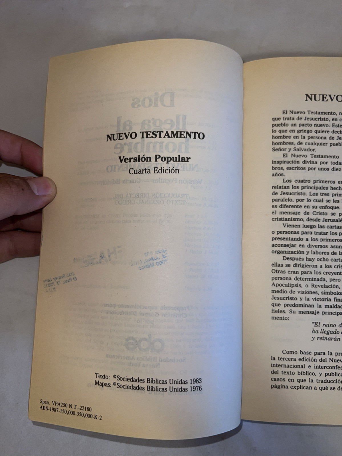 Dios Llega Al Hombre- Nuevo Testamento By American Bible Society (Spanish) VG+