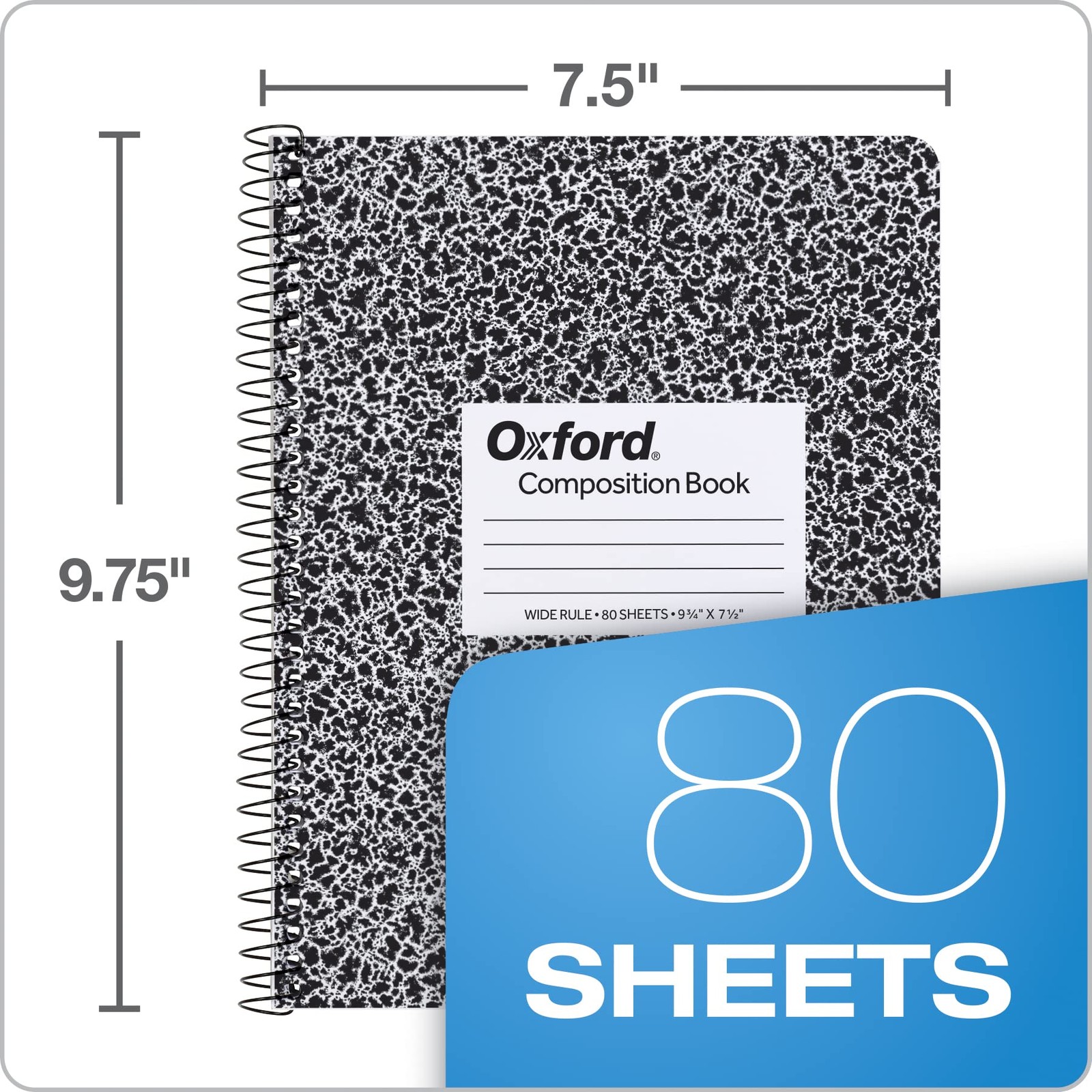 Spiral Composition Notebooks, 4 Pack, Wide Ruled , 9-3/4 x 7-1/2 Inches, 80 S…