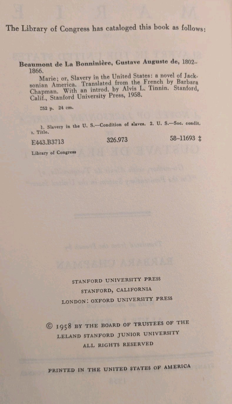 Marie or, Slavery in the United States(1958)