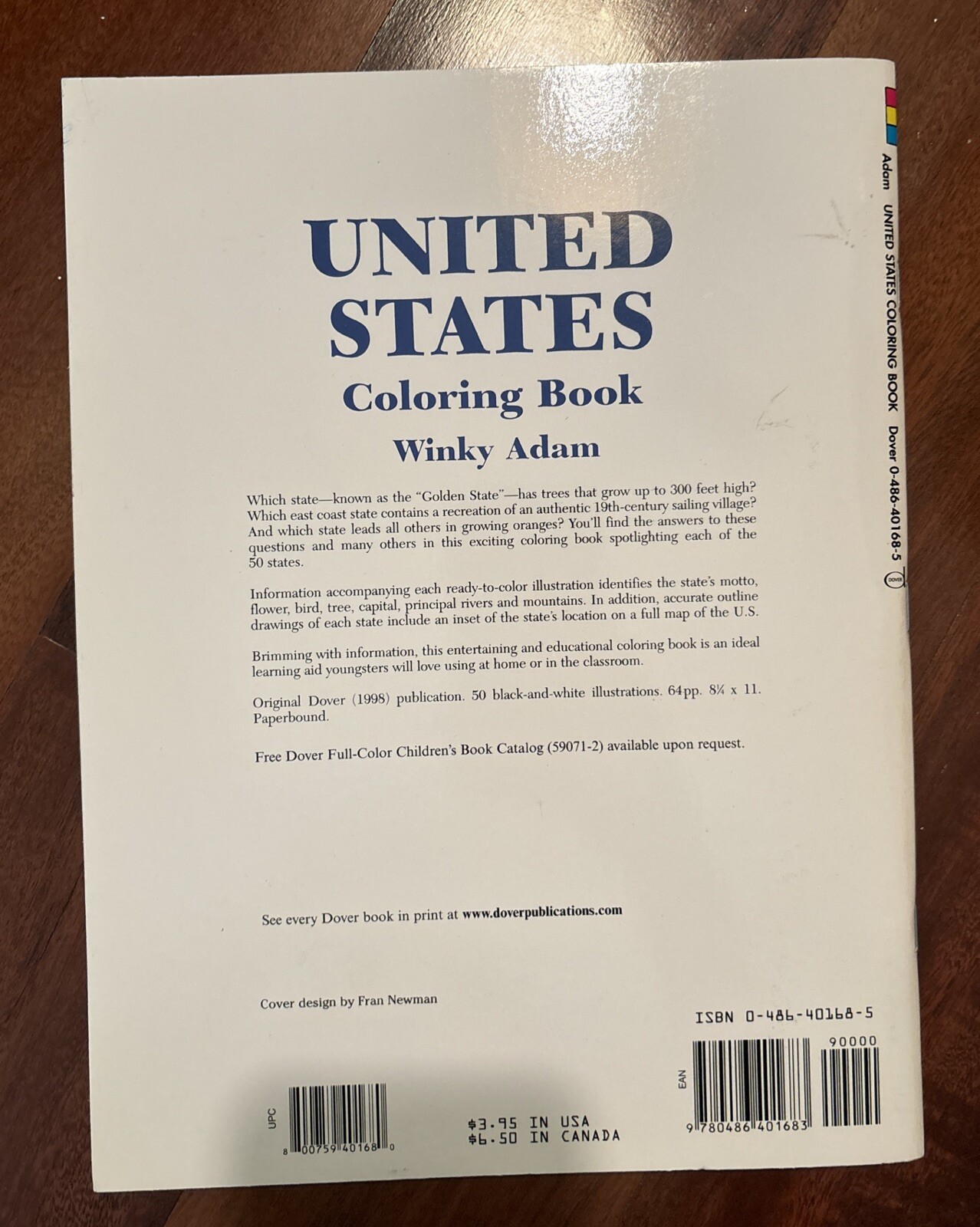 United States Coloring Book by Winky Adam (1998, Trade Paperback)
