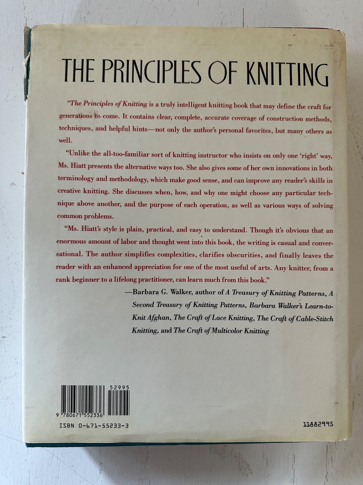 The Principles of Knitting: Methods and Techniques of Hand Knitting Hardcover G