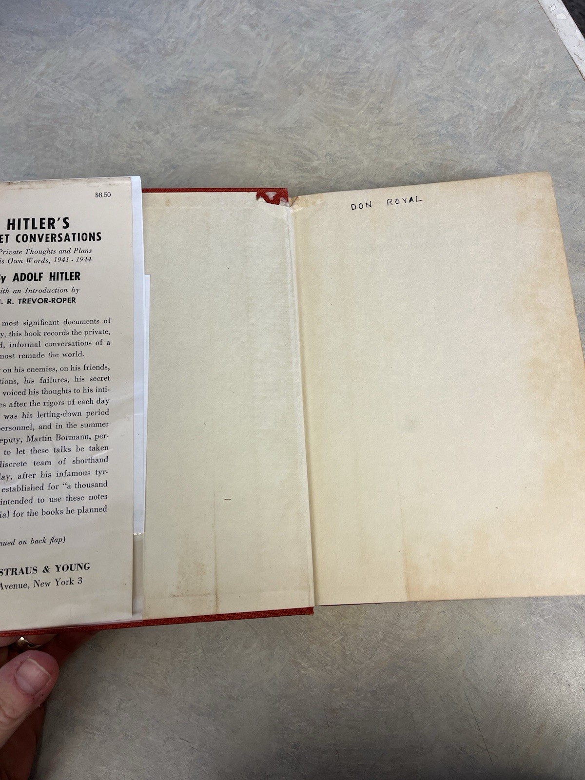 Hitler’s Secret Conversations/Farrar-Straus-Young/Hardcover/Dust Cover