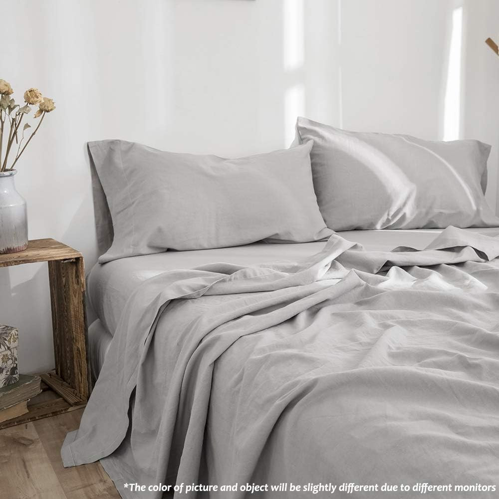 Simple Opulence Belgian Linen Queen Sheet Set 4 Piece Grey Flax Blend
