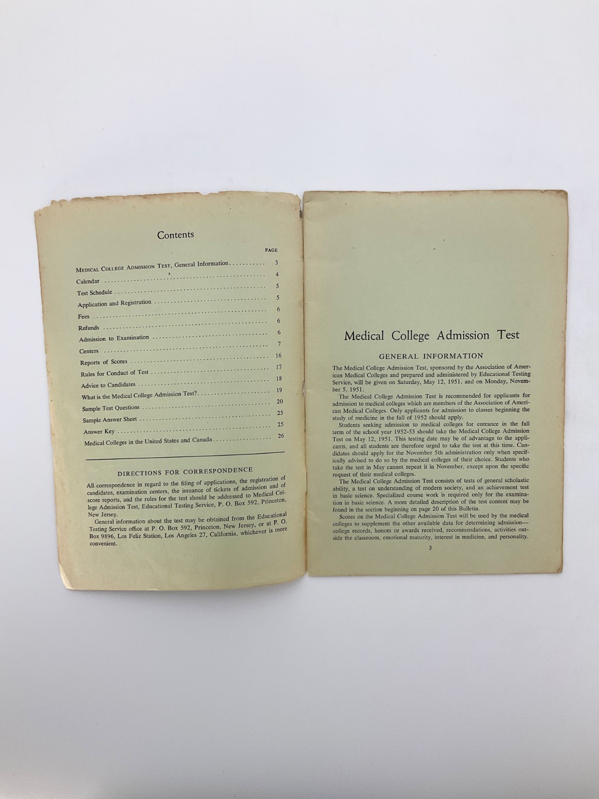 Medical College Admission Test Bulletin of Information 1951 Educational Testing