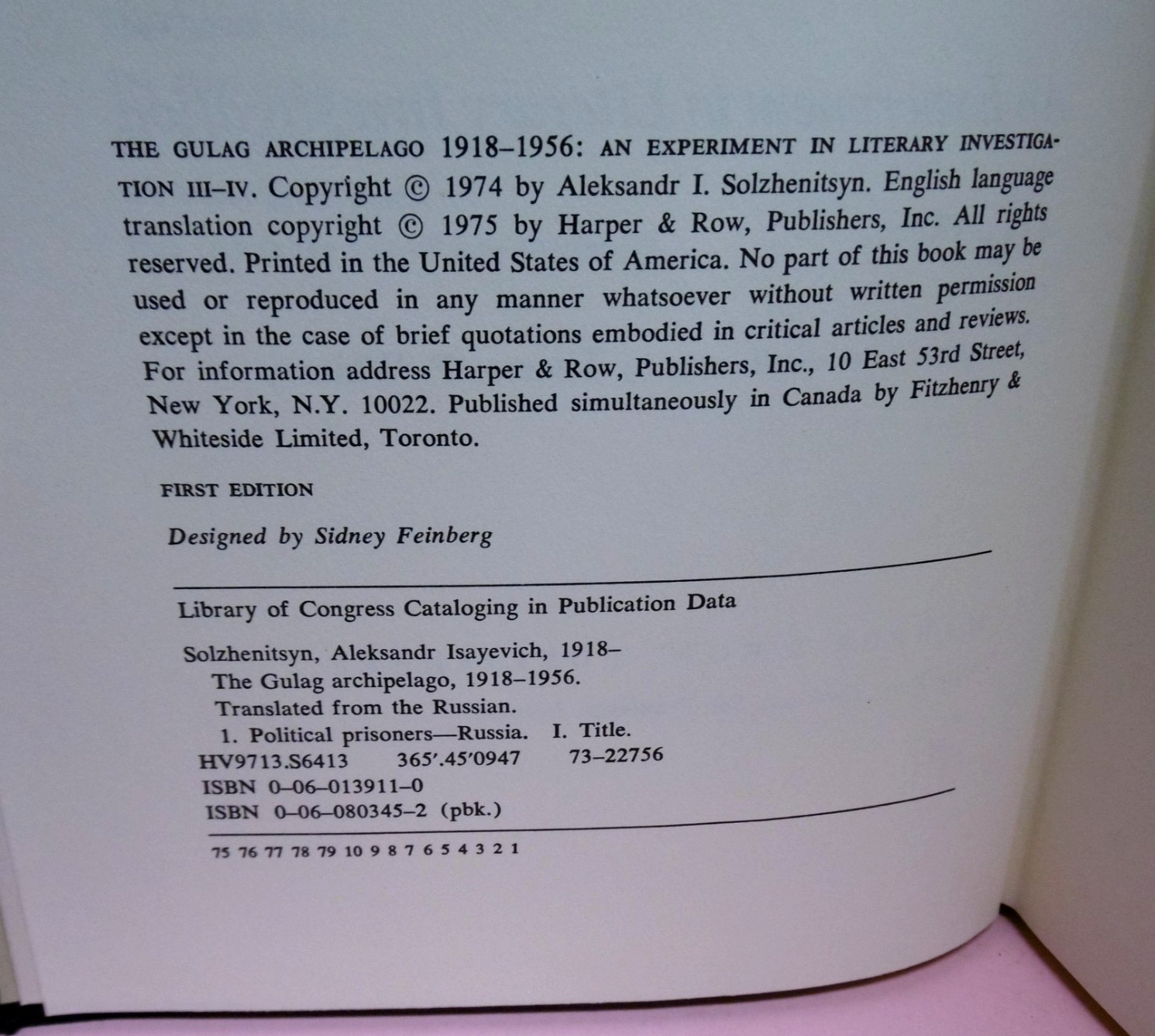 The Gulag Archipelago Set Vol. 1 & 2 by Aleksandr I. Solzhenitsyn 1st Edition