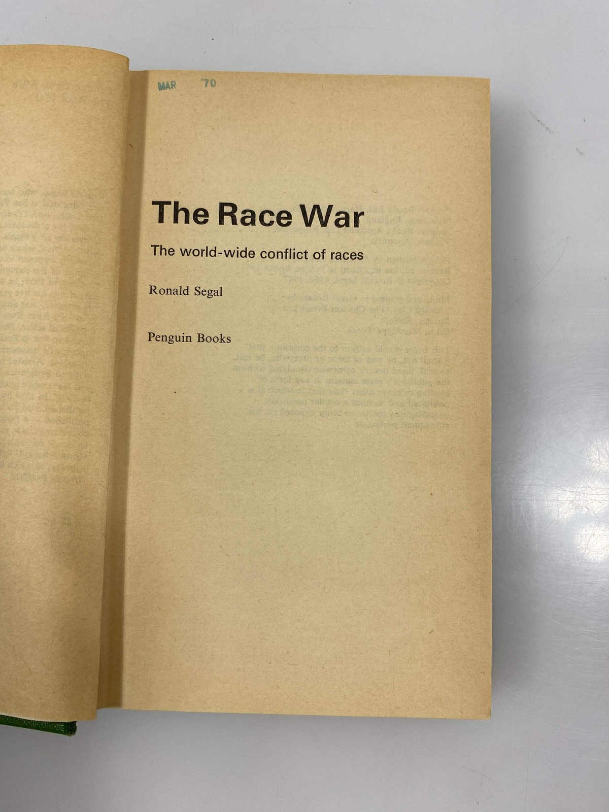 The Race War by Ronald Segal 1967 Ex-library HC