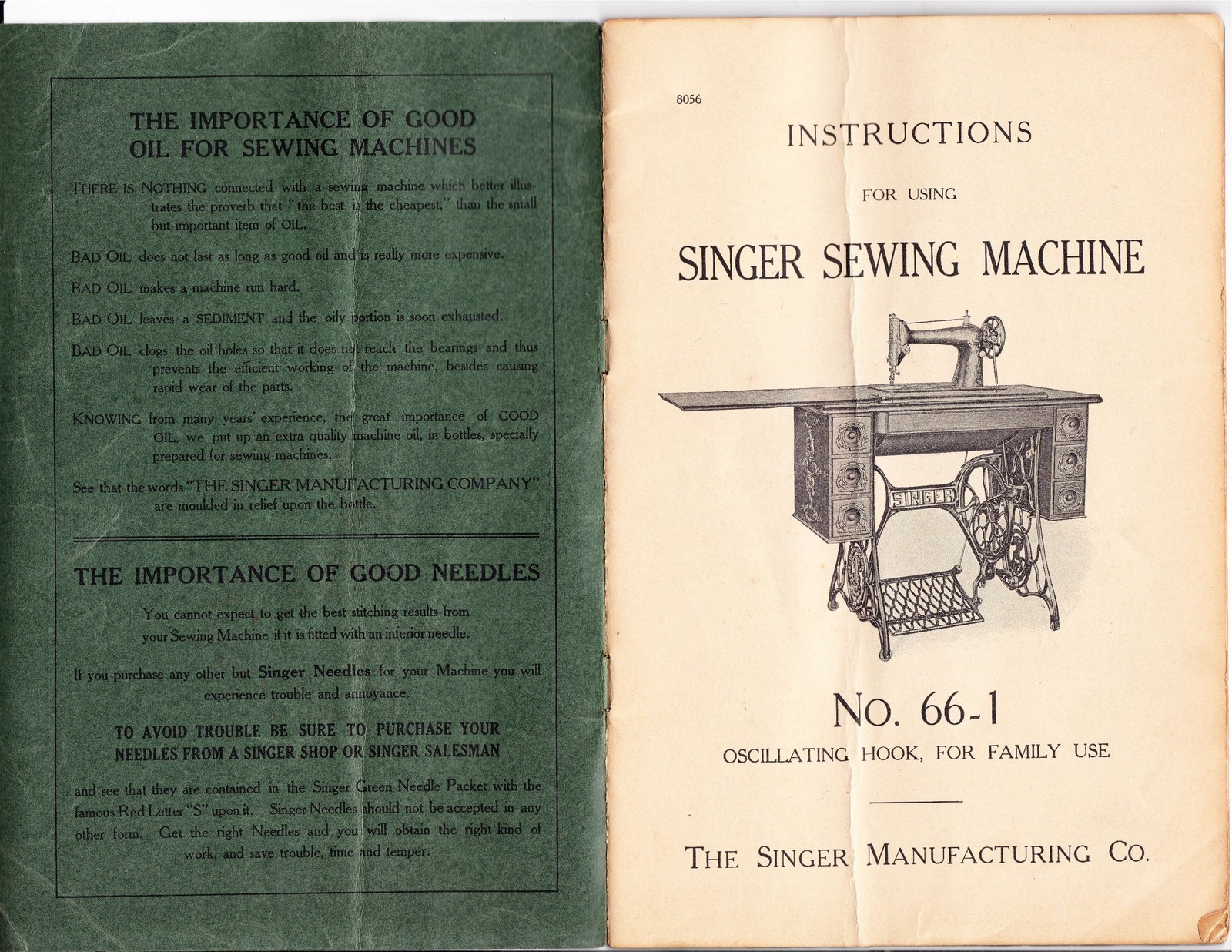 SINGER 66-1 Sewing Machine Instruction Manual – RUGGED WIRE BOUND – TOUGH JACKET