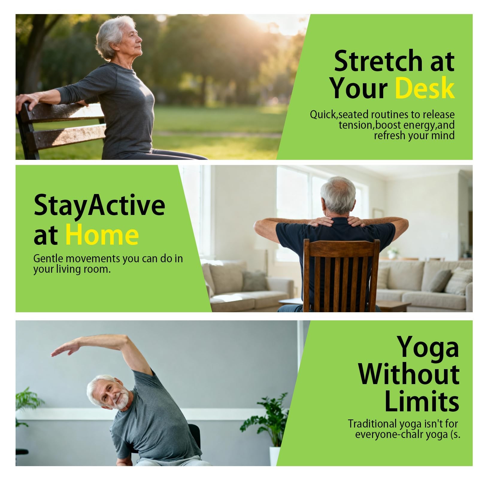Chair Yoga for Seniors Over 60 Book & Chart, Gentle Seated Chair Yoga Guide, …