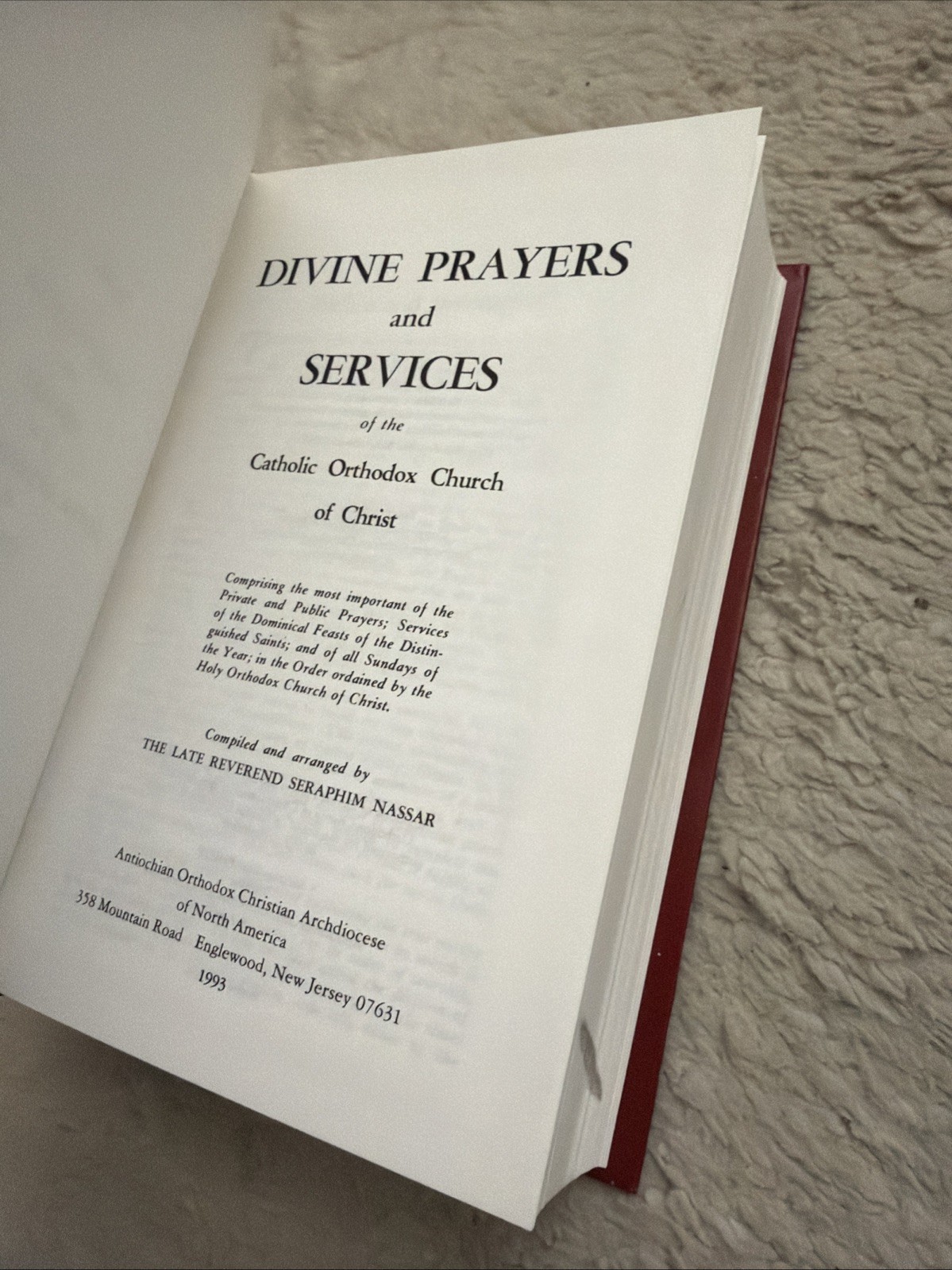 DIVINE PRAYERS & SERVICES Catholic Orthodox Church of Christ Nassar New 1993 HC